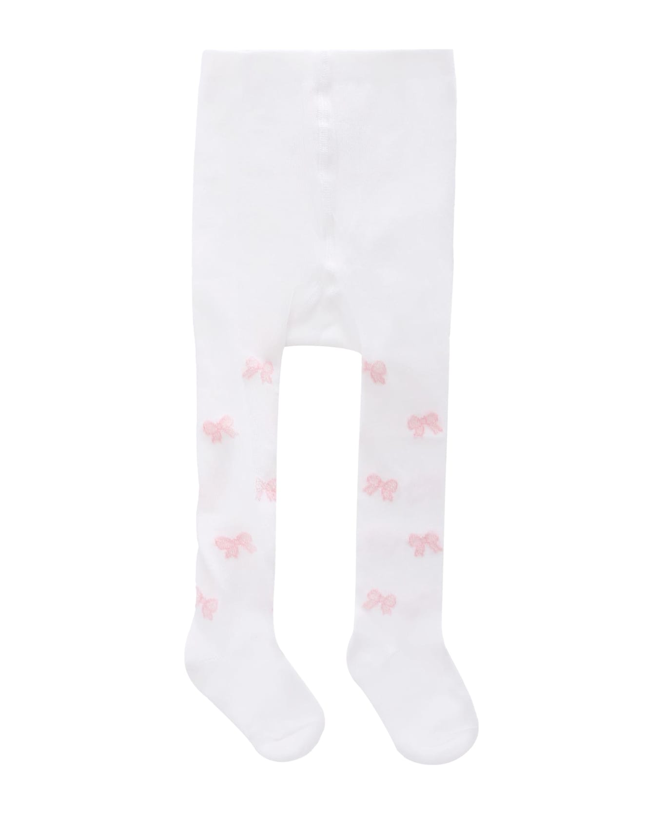 Monnalisa White Tights For Baby Girl With Bbows - White