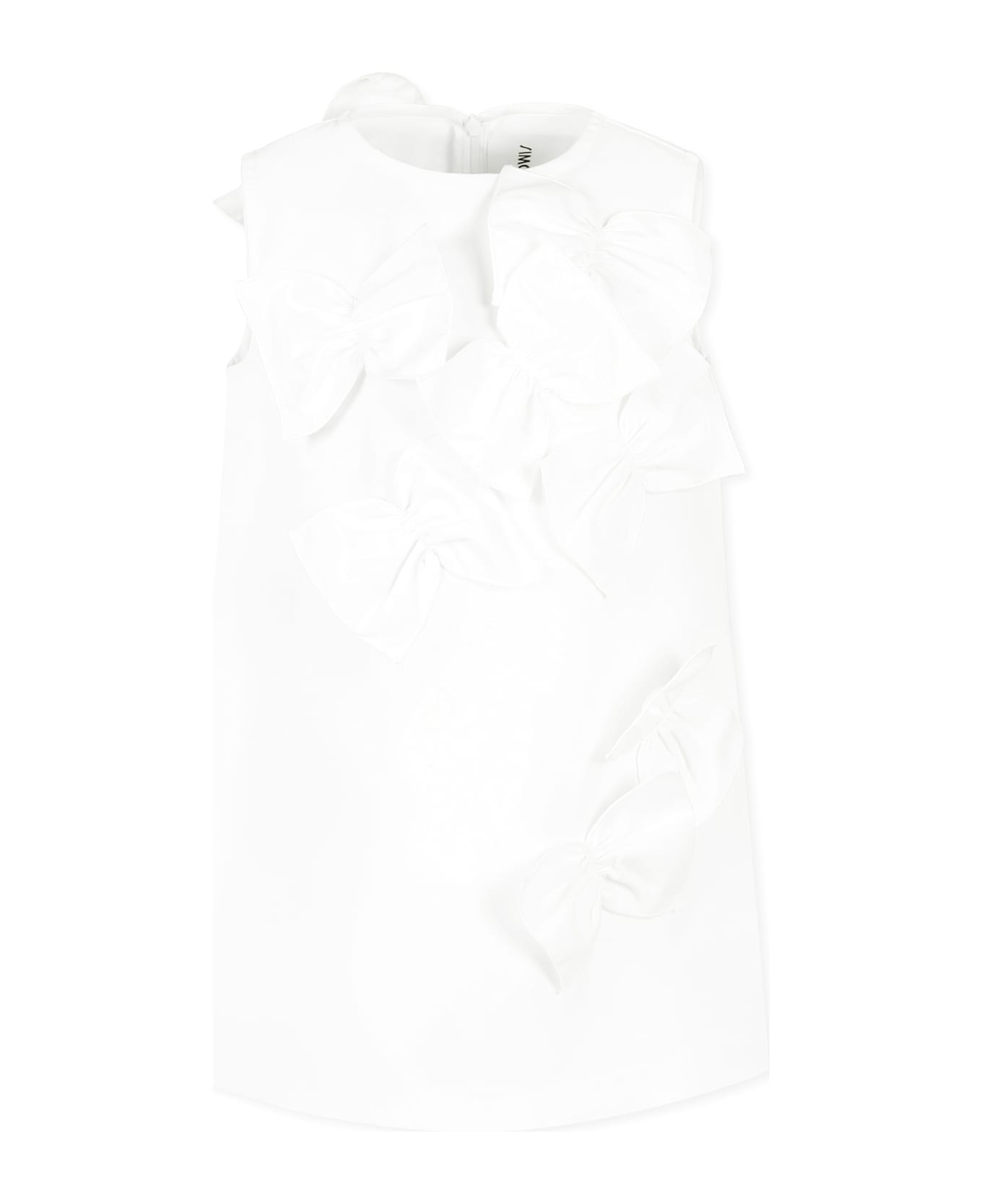 Simonetta White Dress For Girl With Bows - White