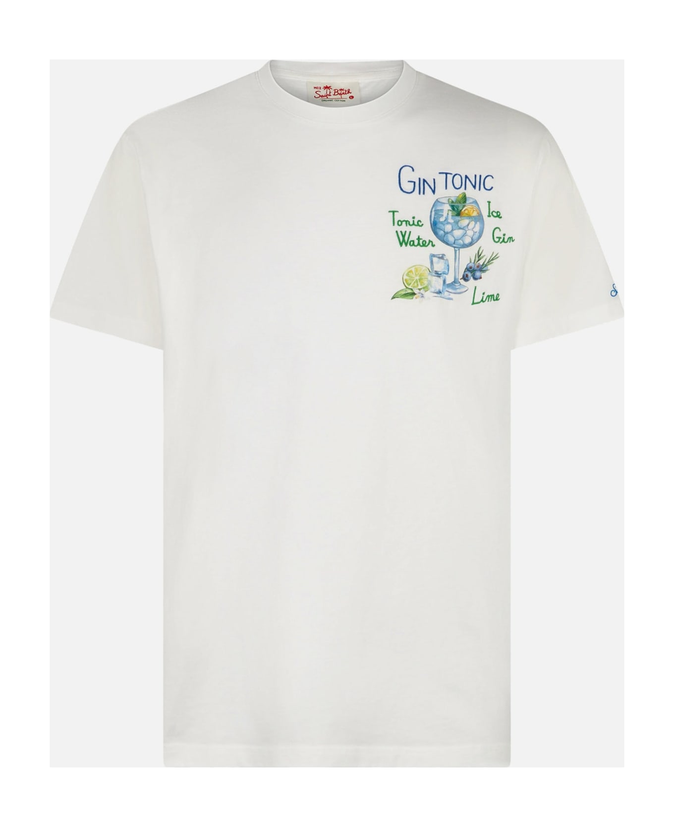 MC2 Saint Barth Man Cotton T-shirt With Gin Tonic Print - WHITE
