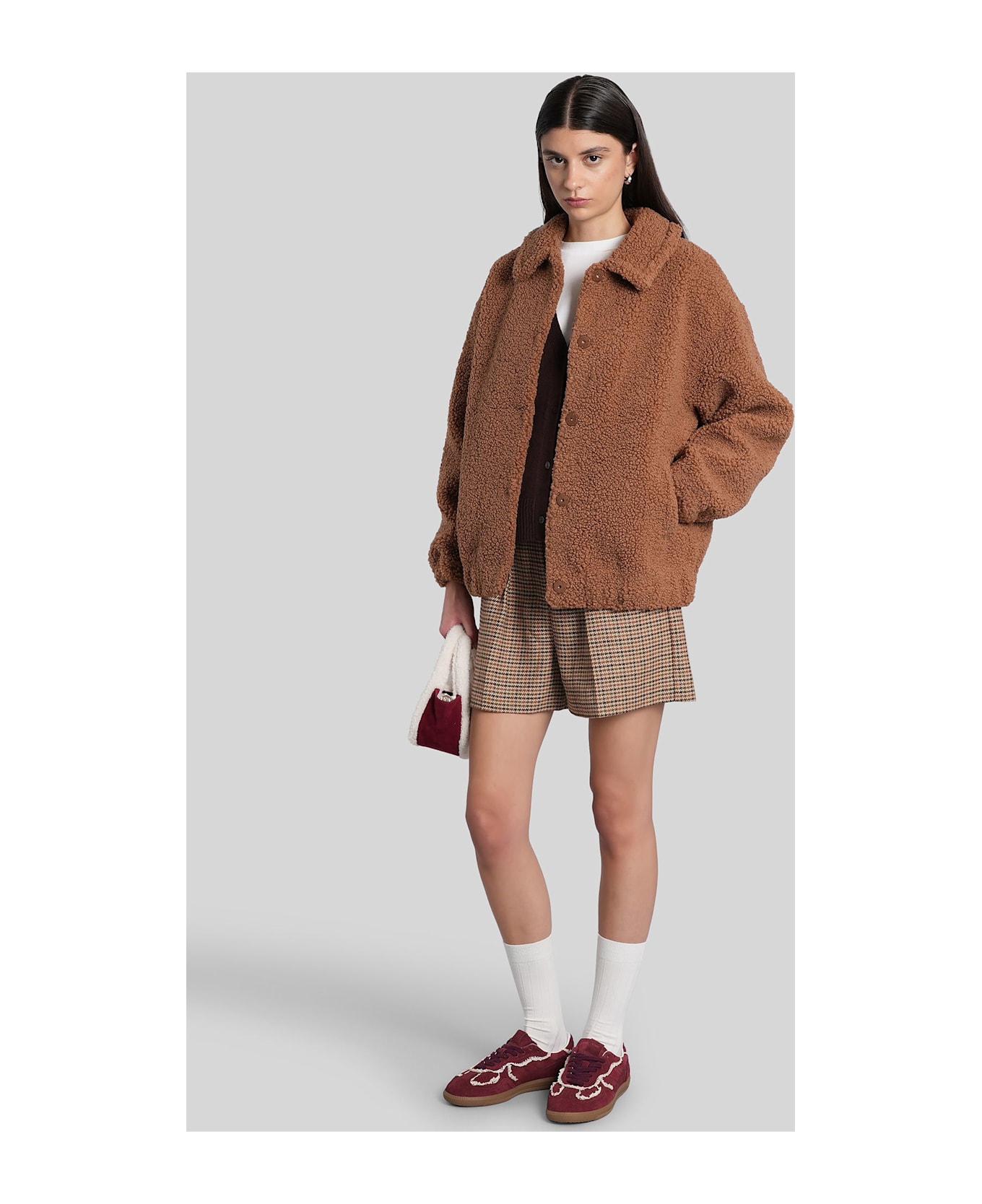 MC2 Saint Barth Jeanne Teddy Bomber Jacket In Brown Polyester - brown