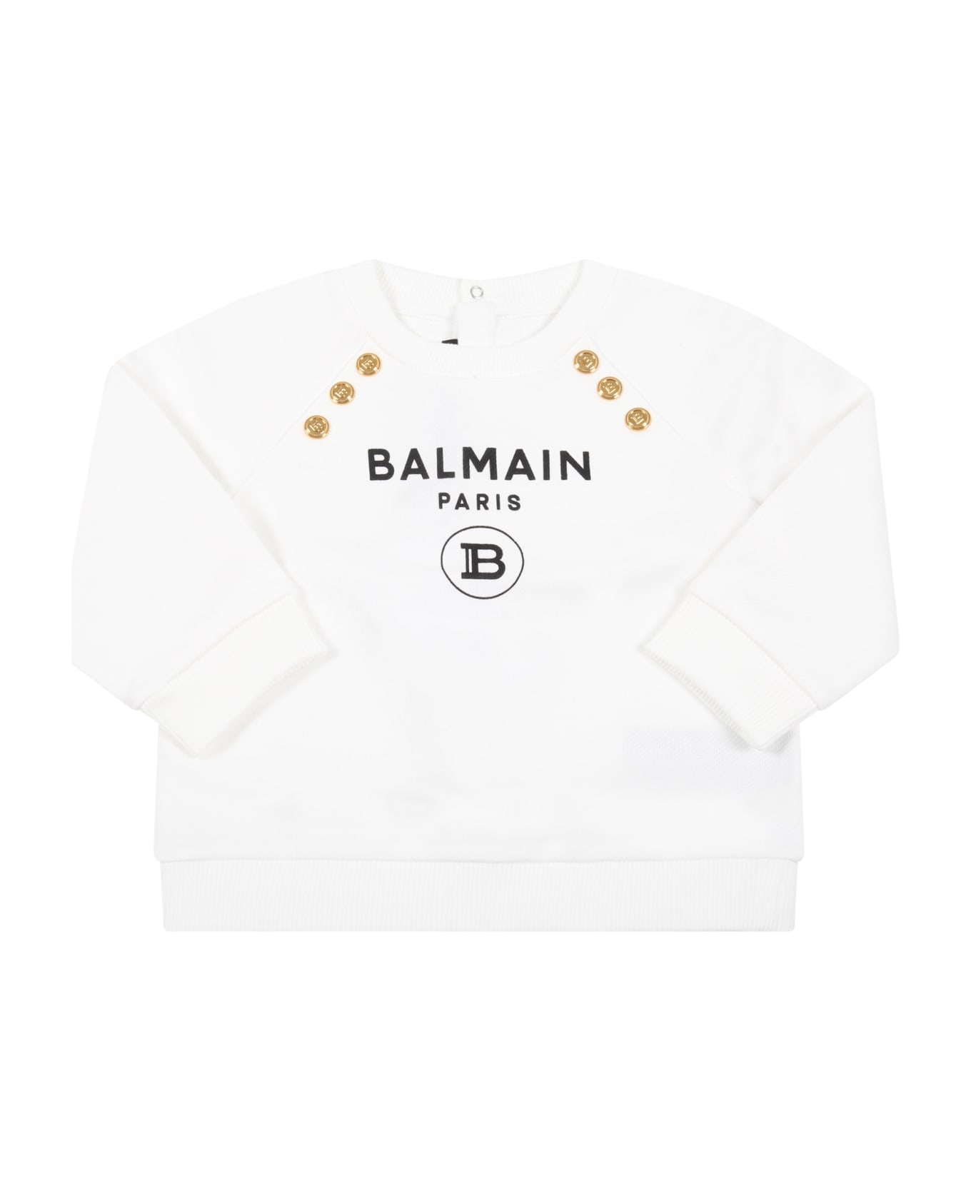Balmain White Sweatshirt For Baby Girl With Logo - White
