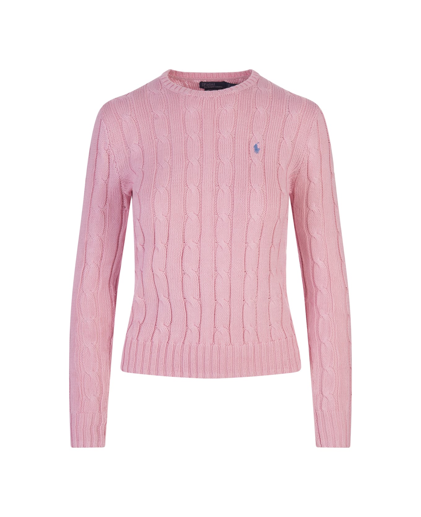 Ralph Lauren Crew Neck Sweater In Pink Braided Knit - Pink
