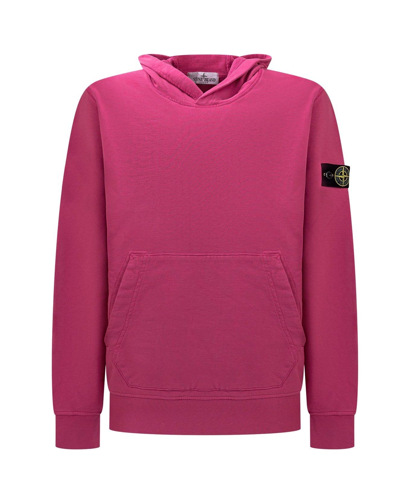 Stone Island Compass-patch Long-sleeved Hoodie - Fucsia