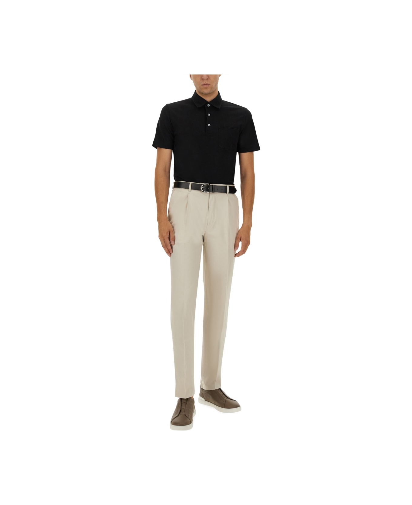 Zegna Cotton Polo Shirt With Pocket - BLACK
