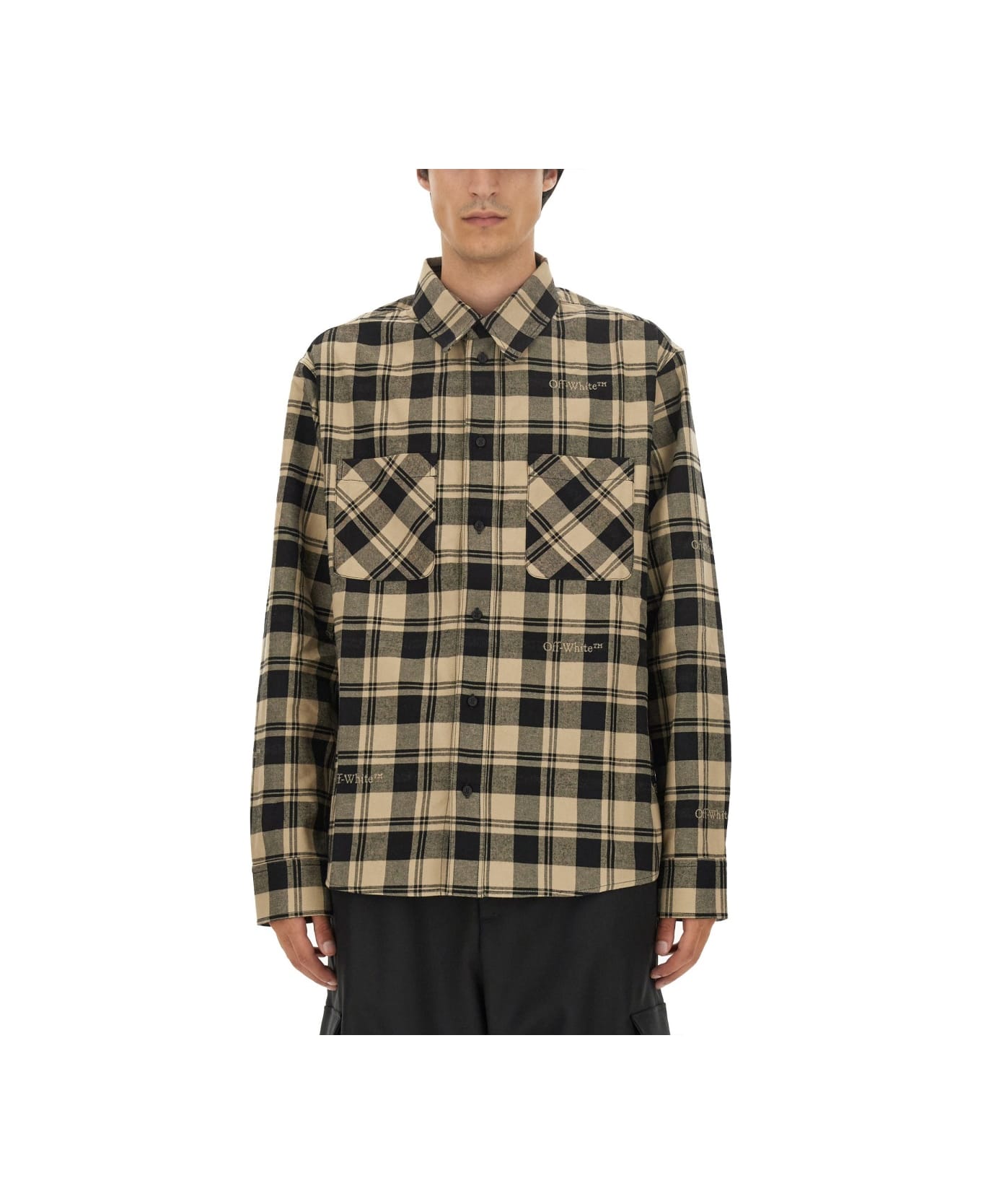 Off-White Check Print Shirt - BEIGE シャツ