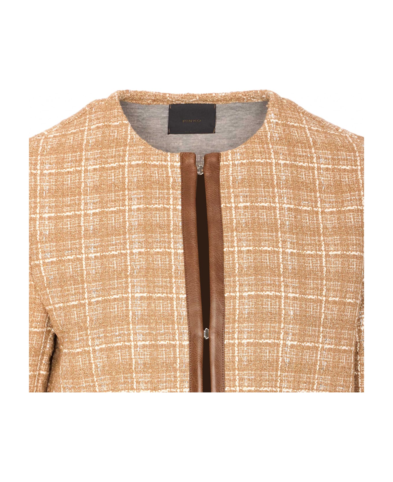 Pinko Cropped Tweed And Faux Leather Jacket - Beige
