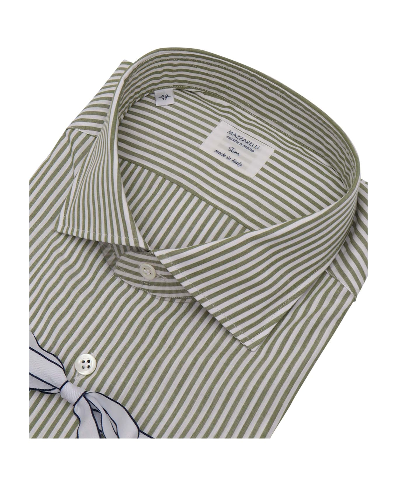 Mazzarelli 100% Cotton Striped Slim Fit Shirt In Green And White - GREEN