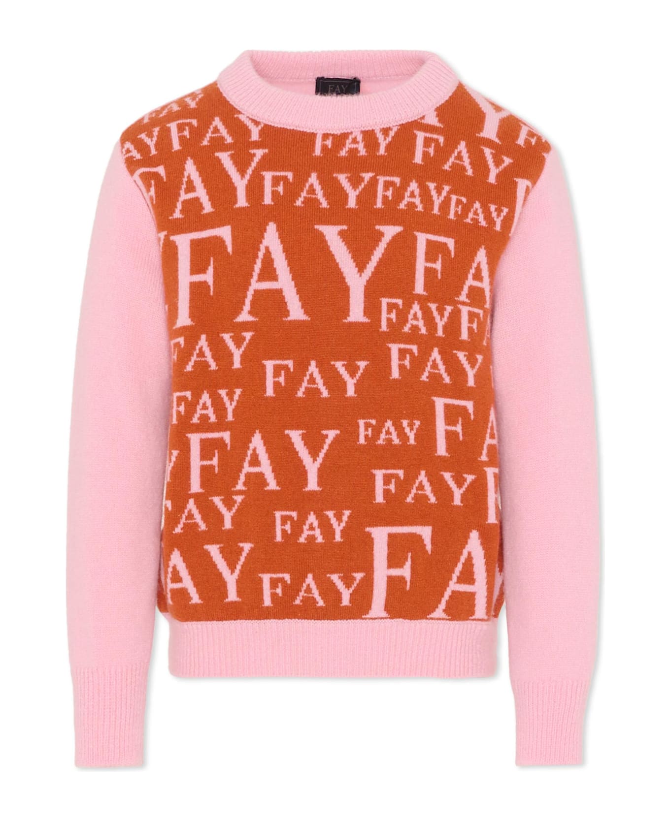 Fay Pink Sweater For Boy With Logo - Orange