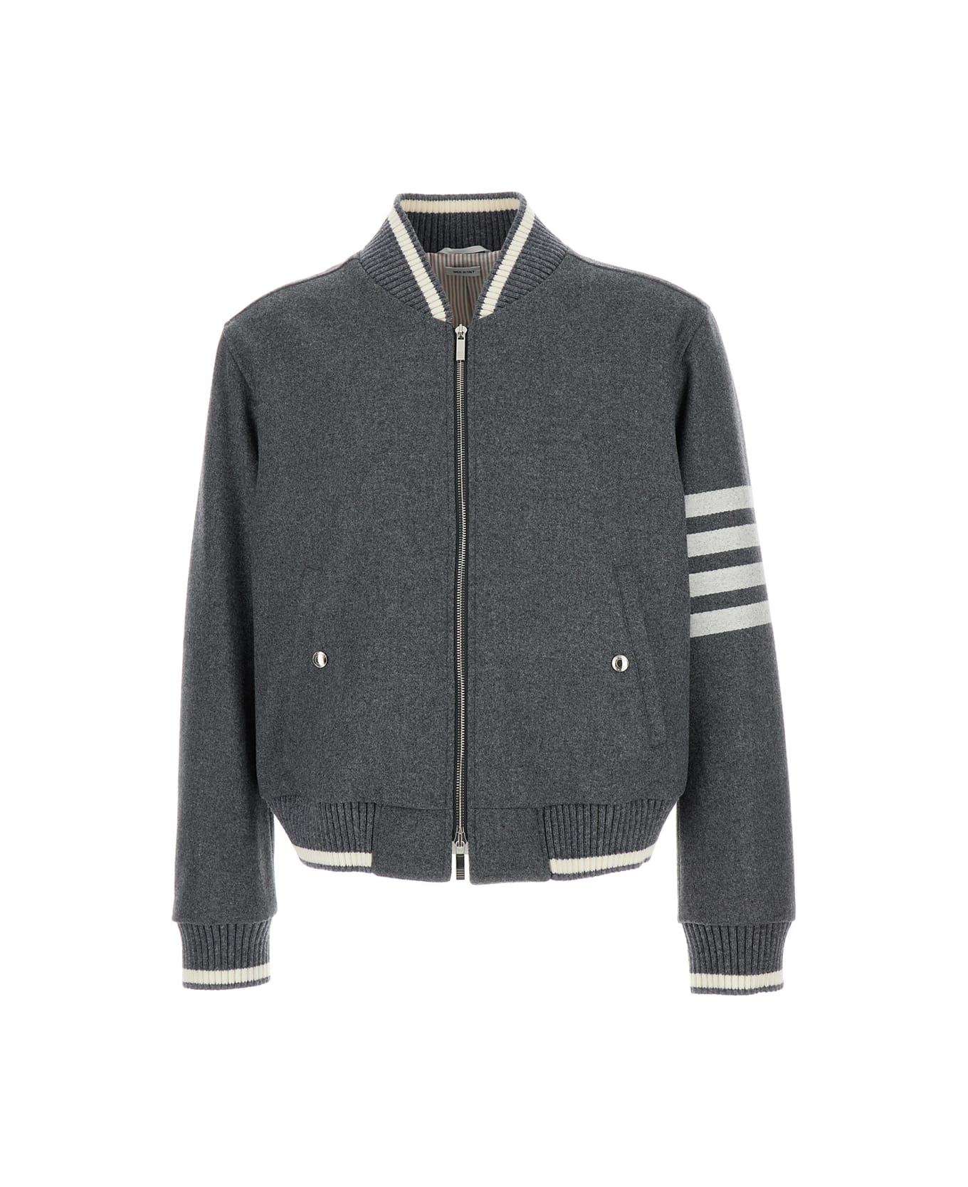 Thom Browne Grey Bomber Jacket With Signature 4bar Stripe In Wool Man - Grey