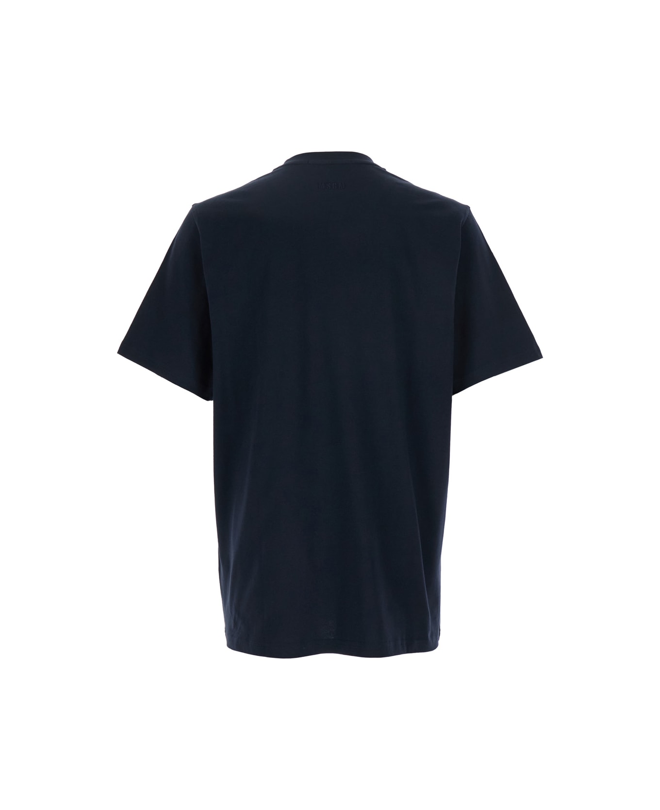 MSGM Blue Crewneck T-shirt With Print On The Front In Cotton Man - Blu