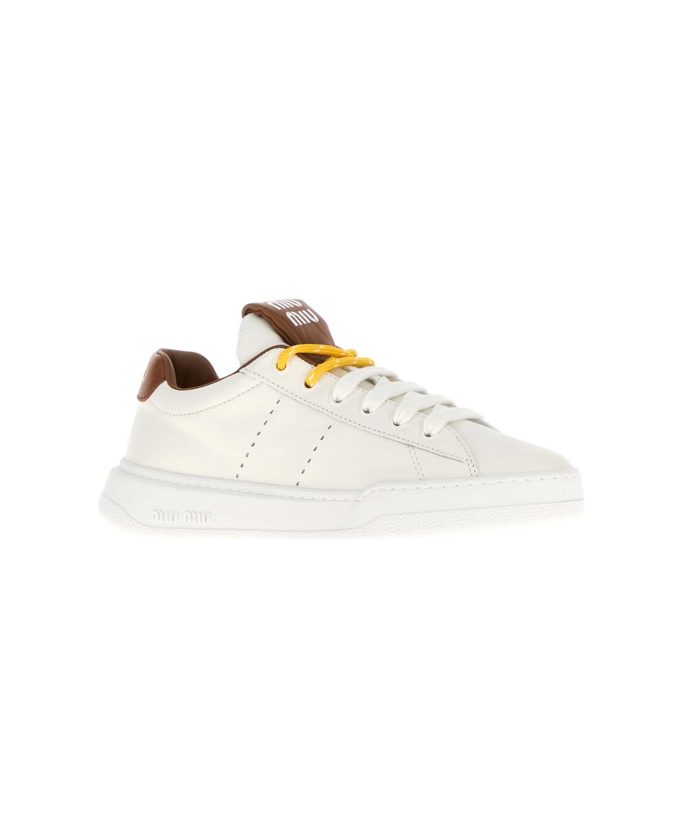 Miu Miu White Leather Sneakers - BIANCOCOGNAC