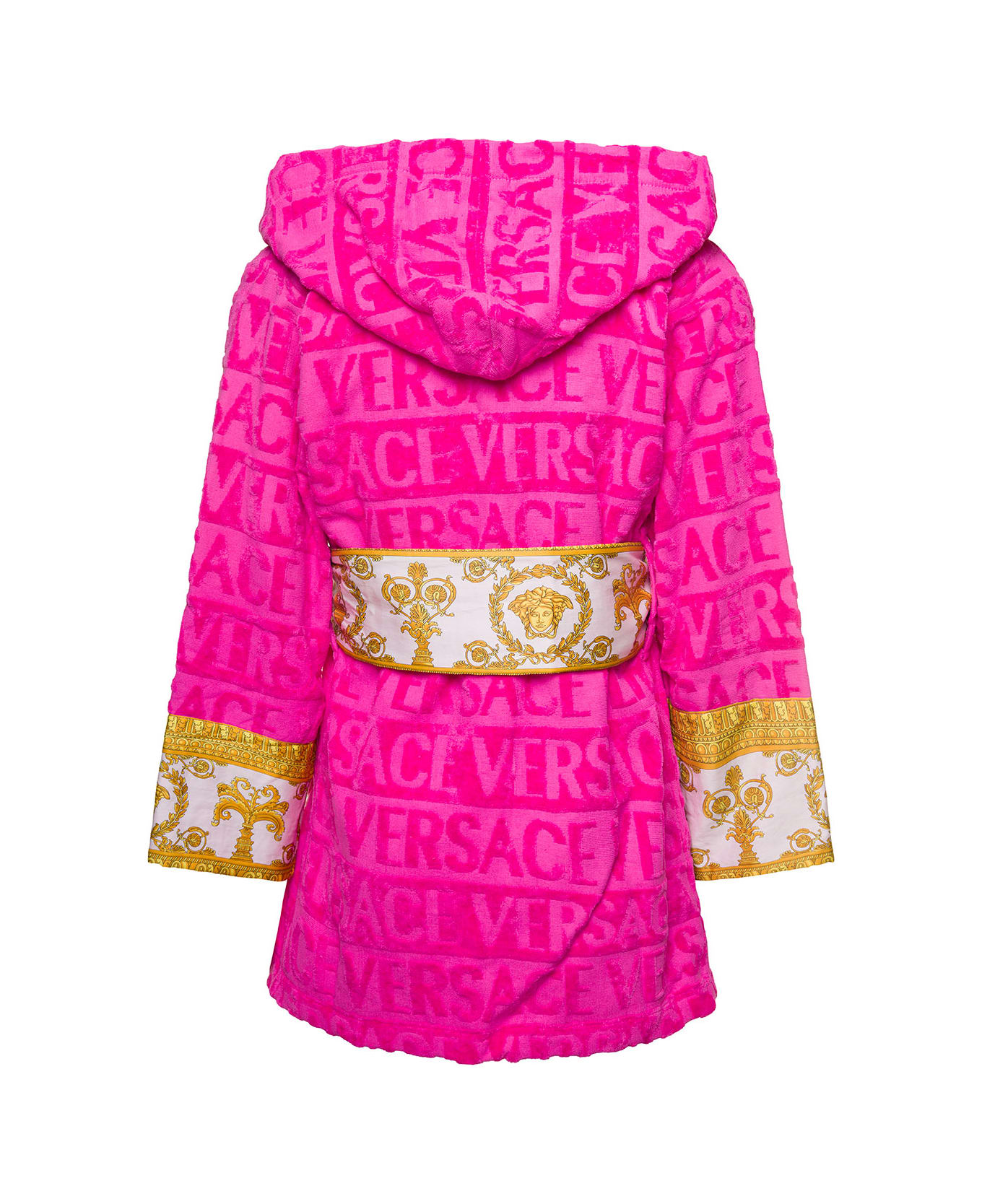 Versace Accappatoio Corto Con Motivo Barocco In Spugna Di Cotone Nero Versace Home - Pink