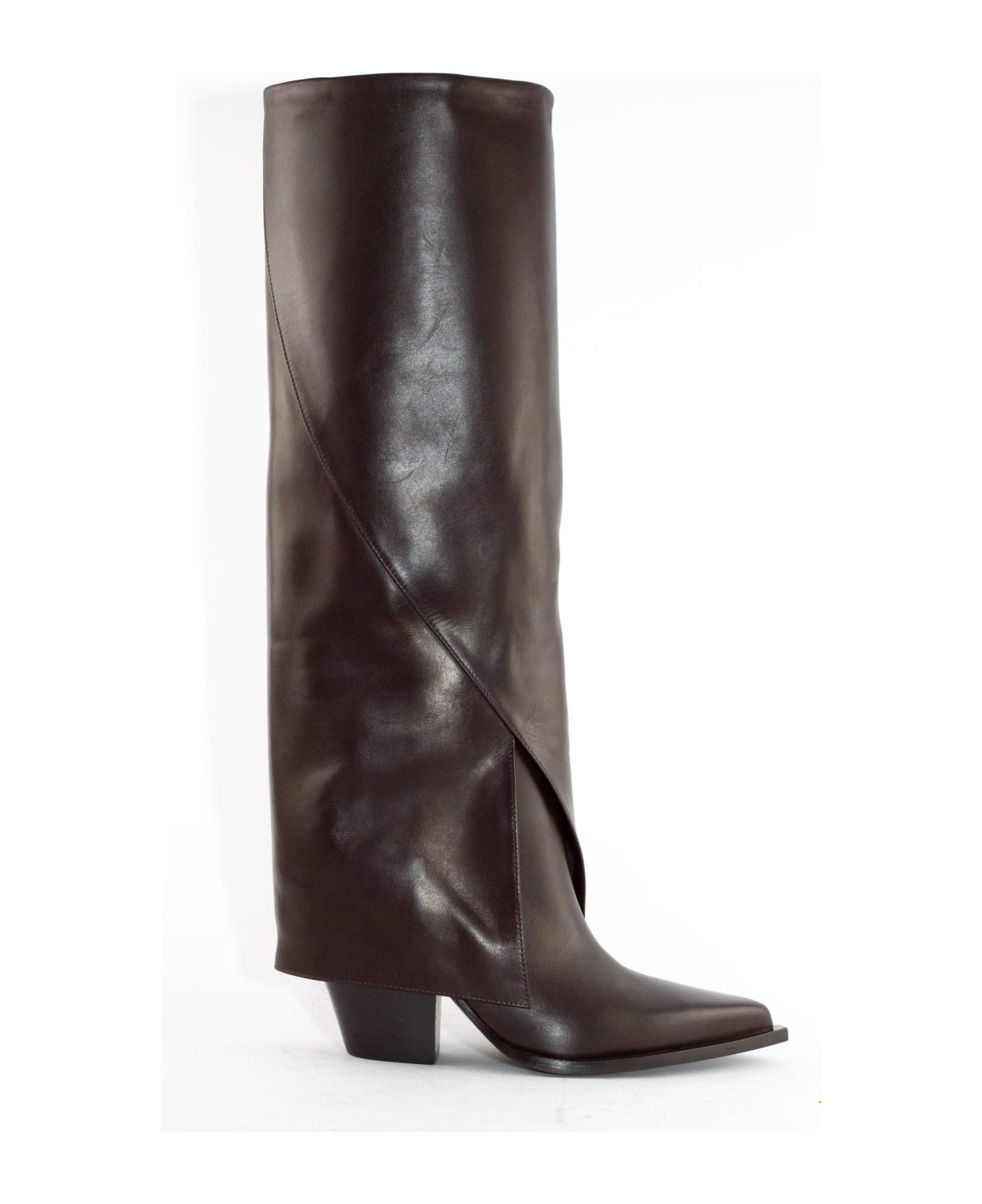 Elena Iachi Dark Brown Leather High Boot - Brown