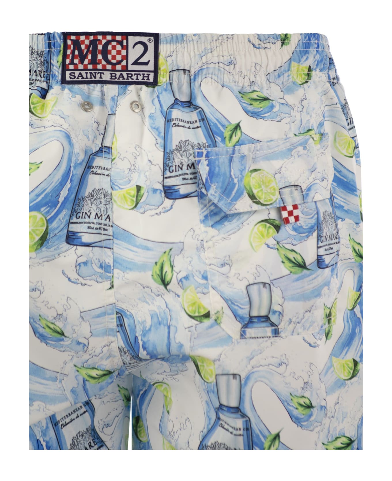 MC2 Saint Barth Gustavia Swimming Costume With Gin Mare Print Special Edition - Light Blue