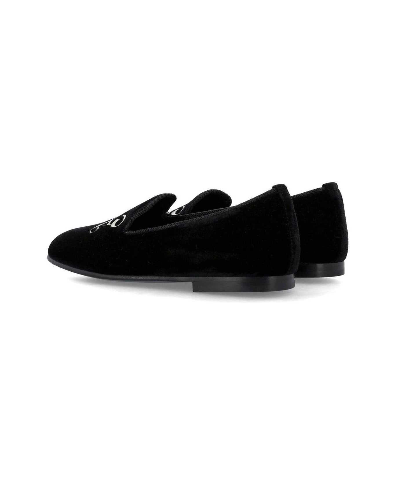 Palm Angels Logo-embroidered Almond Toe Loafers - BLACK