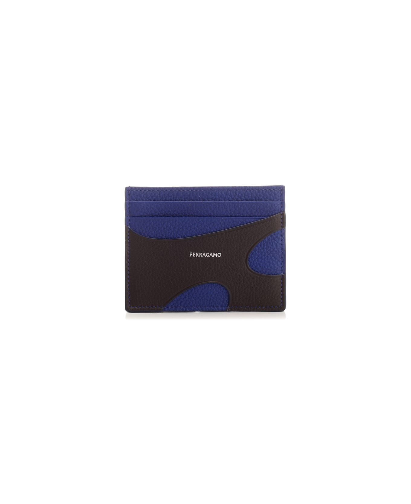 Ferragamo Black Card Holder With Blue Cut Out - T.moro/lapis 財布
