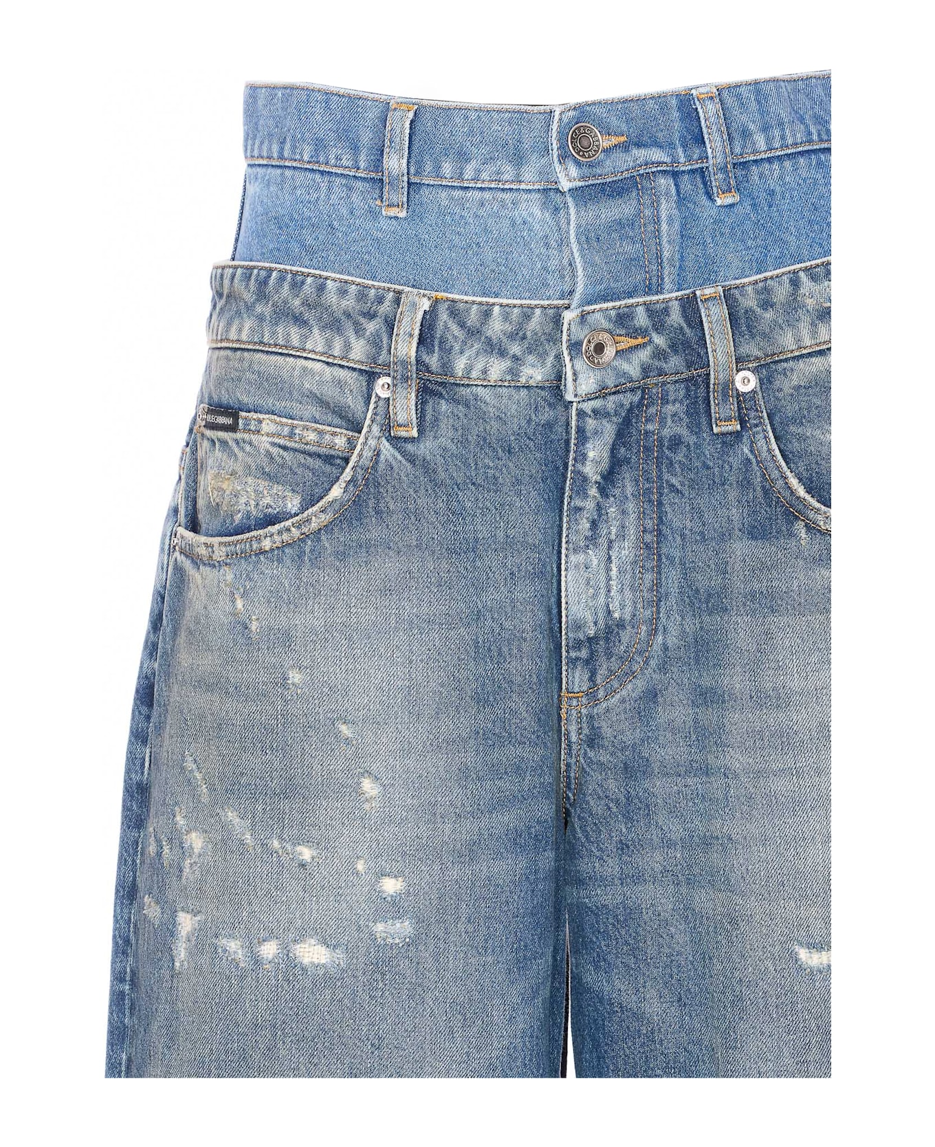 Dolce 
Gabbana Double Waisted Denim Jeans - Blue
