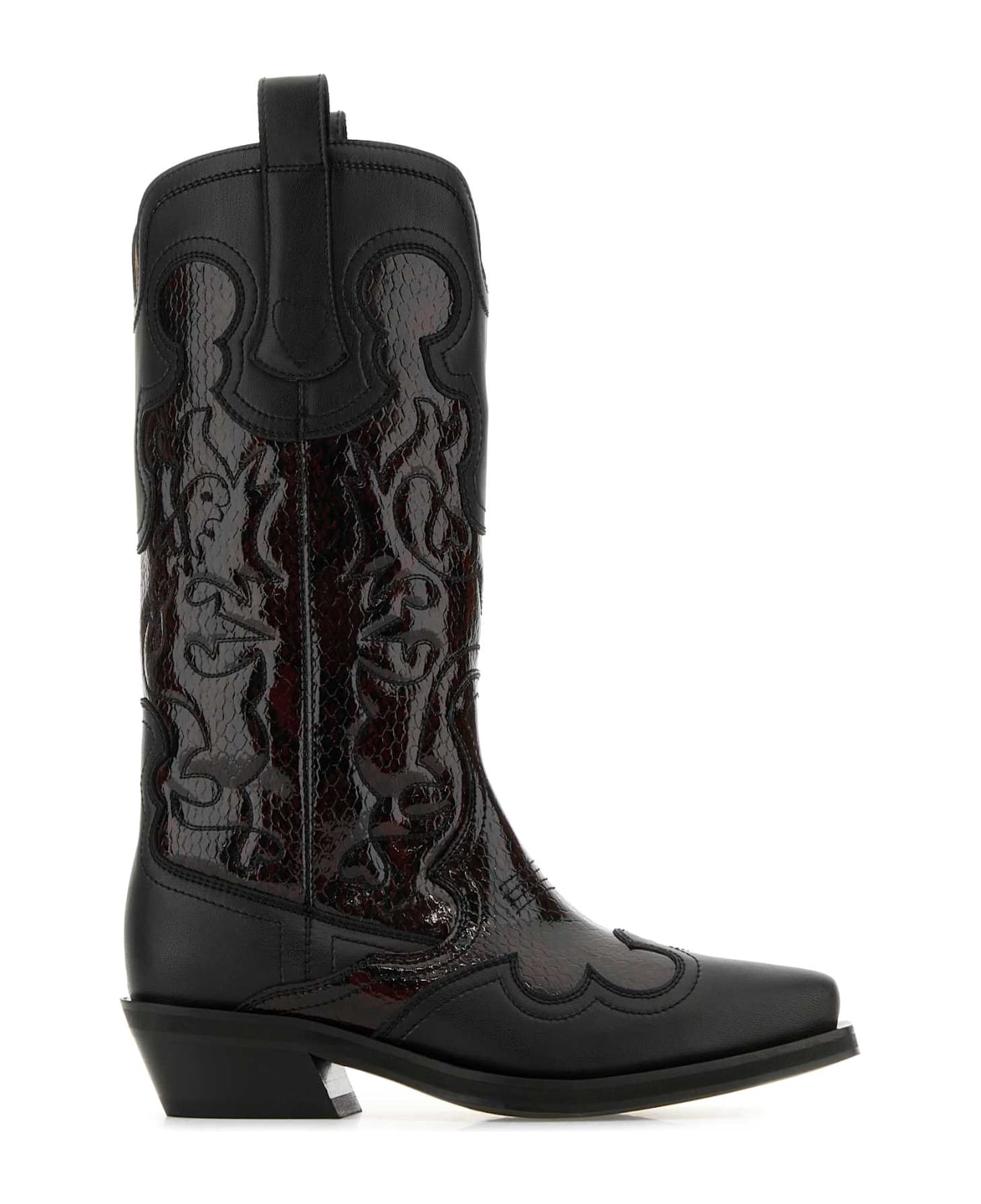 Ganni Black Leather Boots - BLACKDARKBURGUNDY