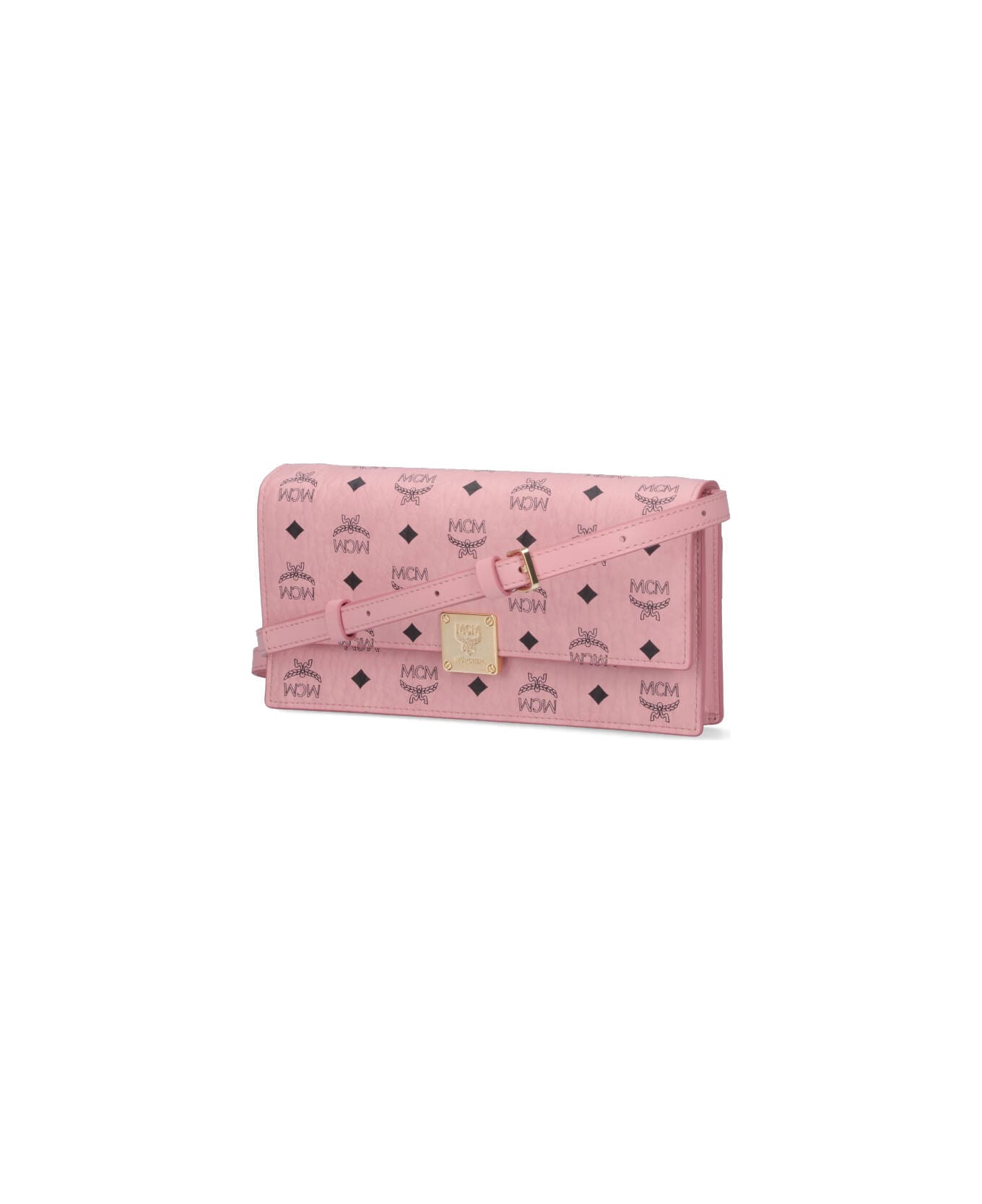 MCM Large Wallet With Logo Shoulder Strap - PINK