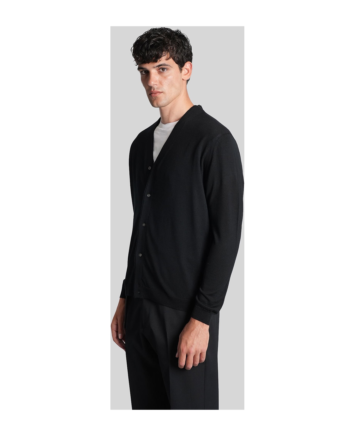 Low Brand K155 Cardigan In Black Wool - black