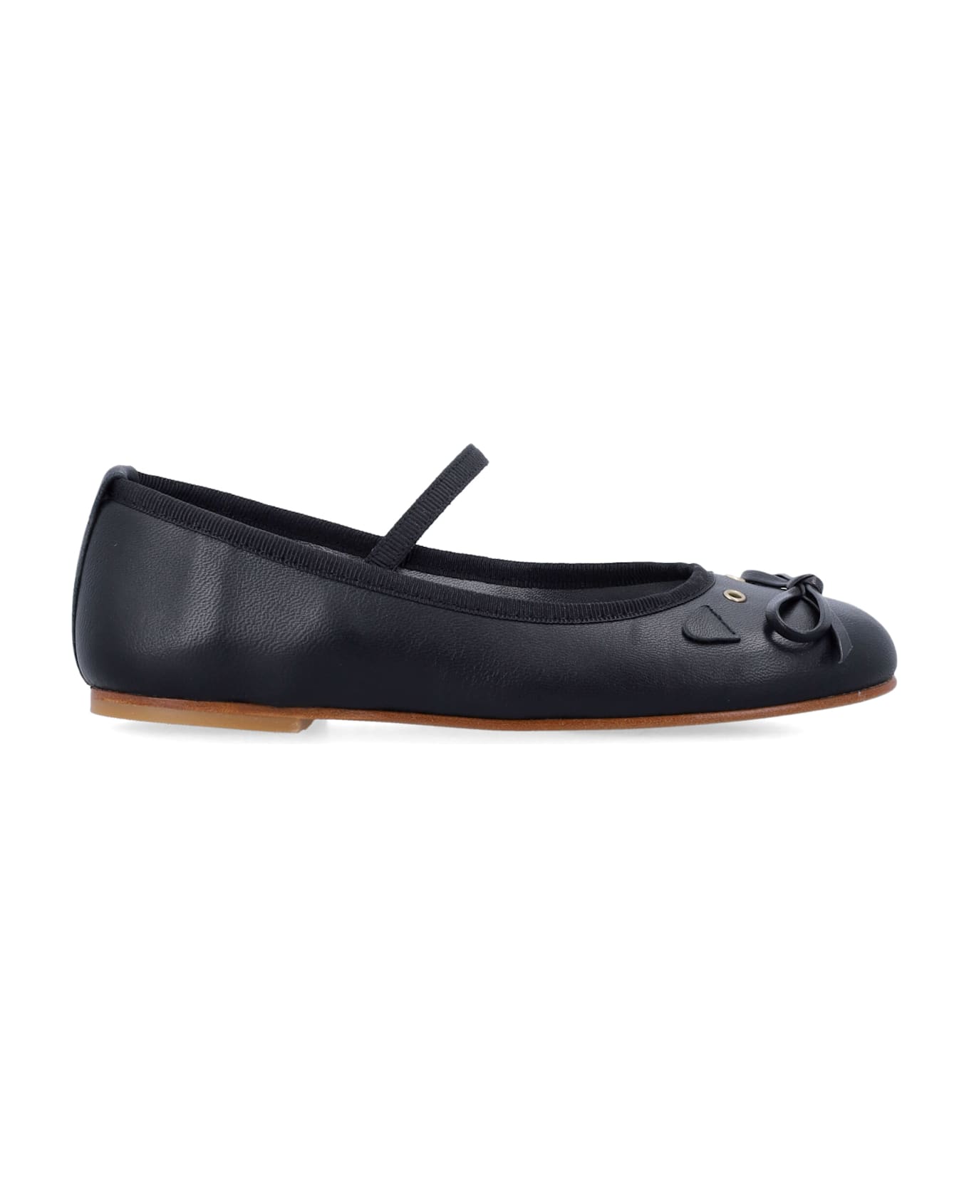 Bonpoint Joie Leather Ballerinas With Cat Detail For Girls - BLACK