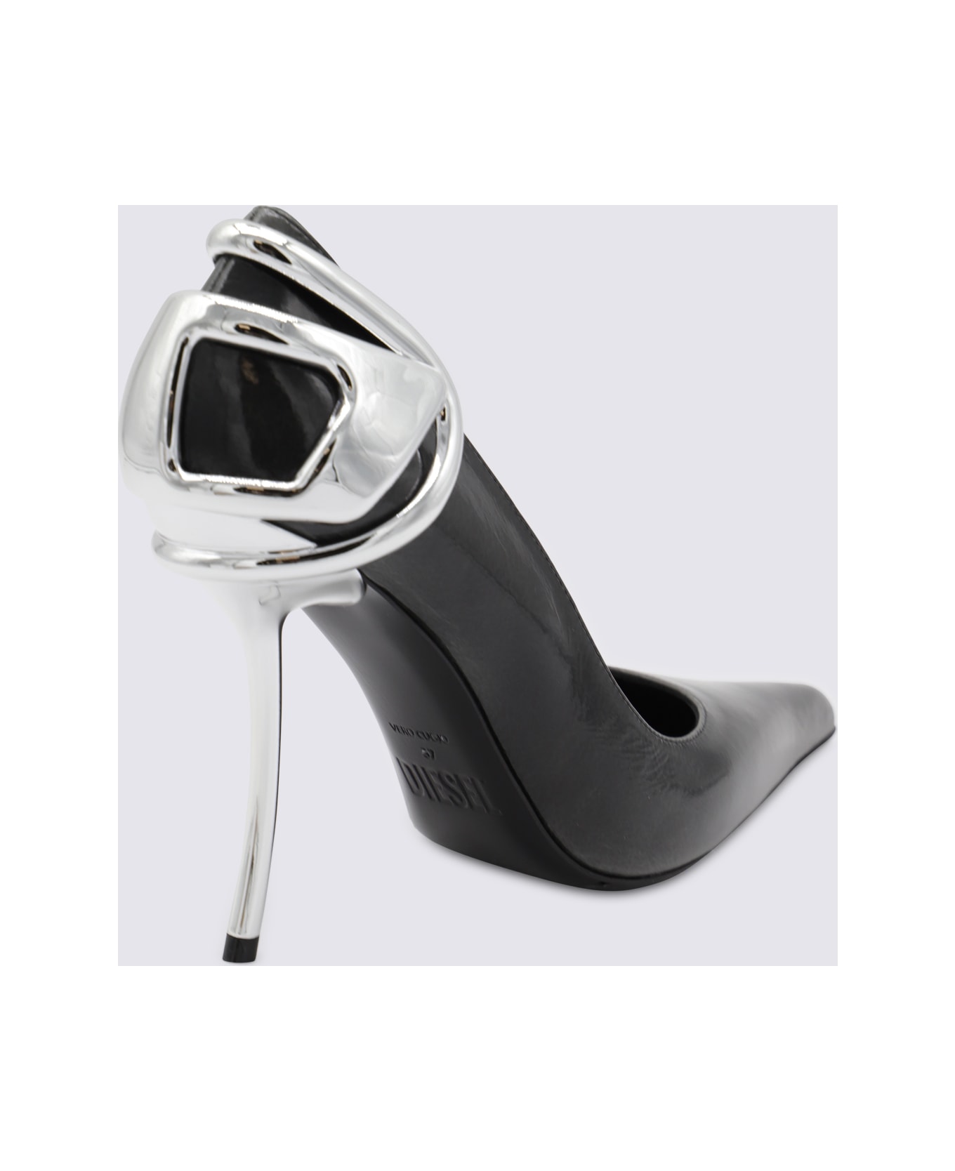 Diesel Black And Silver Leather Pumps - Black