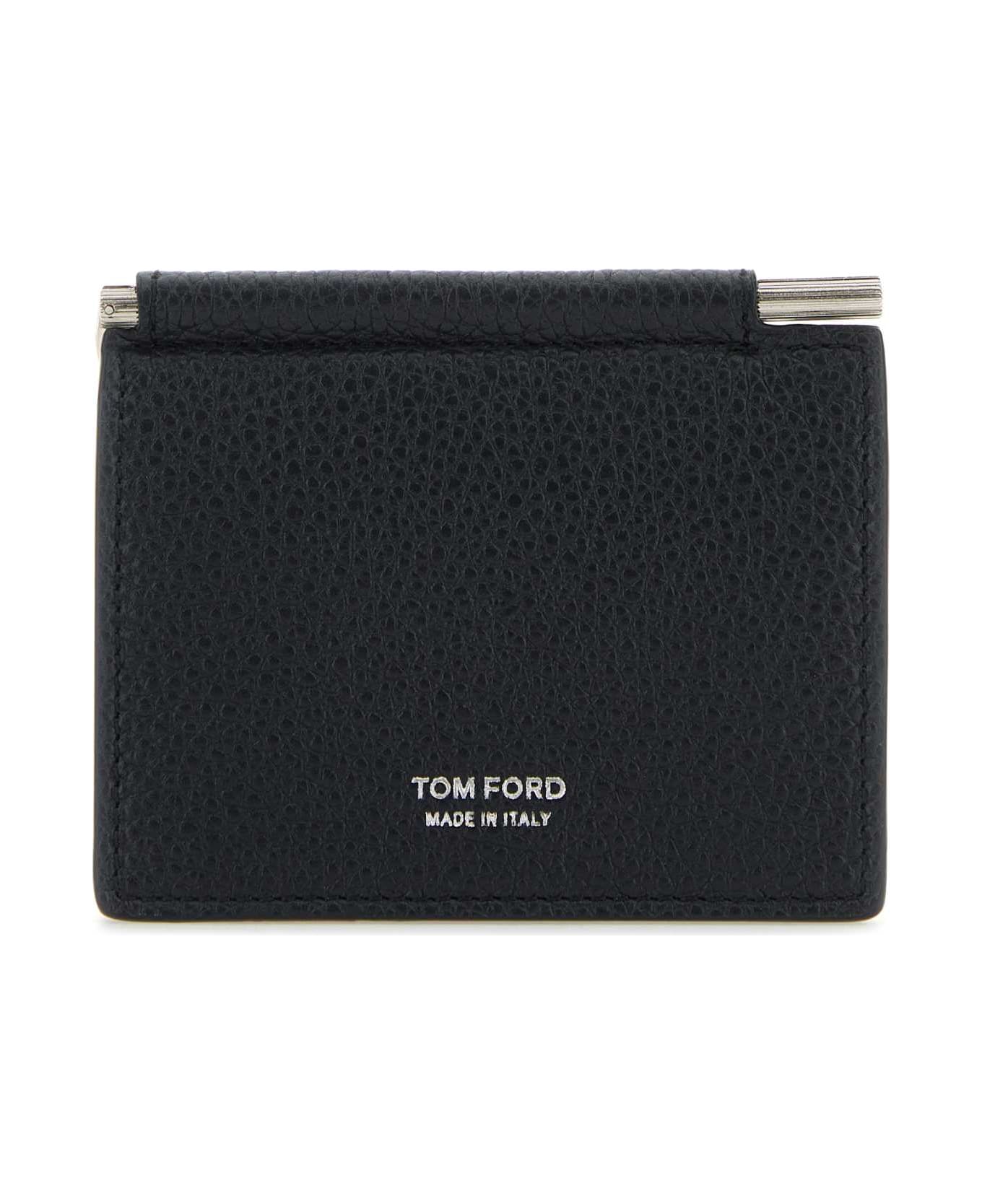 Tom Ford Black Leather Card Holder - MIDNIGHTBLUE