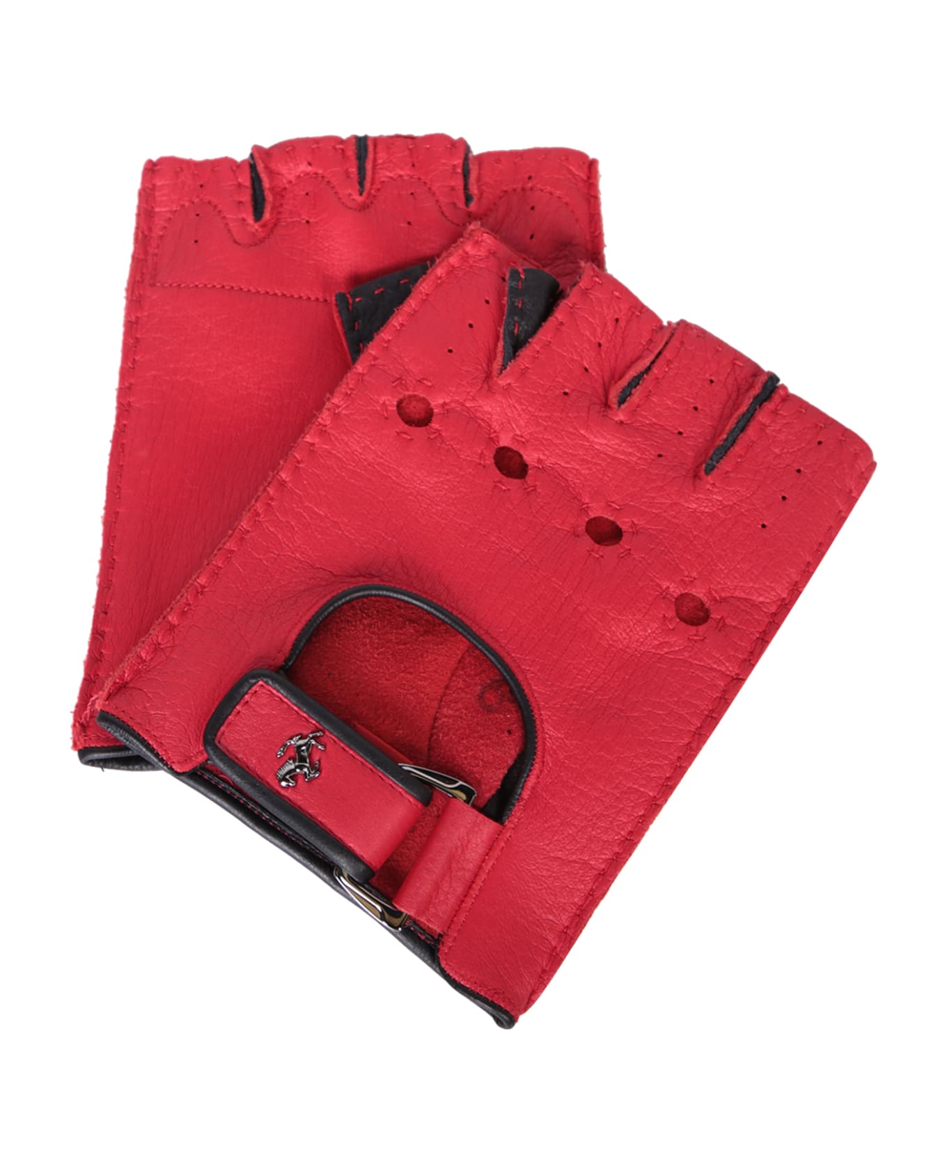 Ferrari Red Leather Fingerless Gloves - Red
