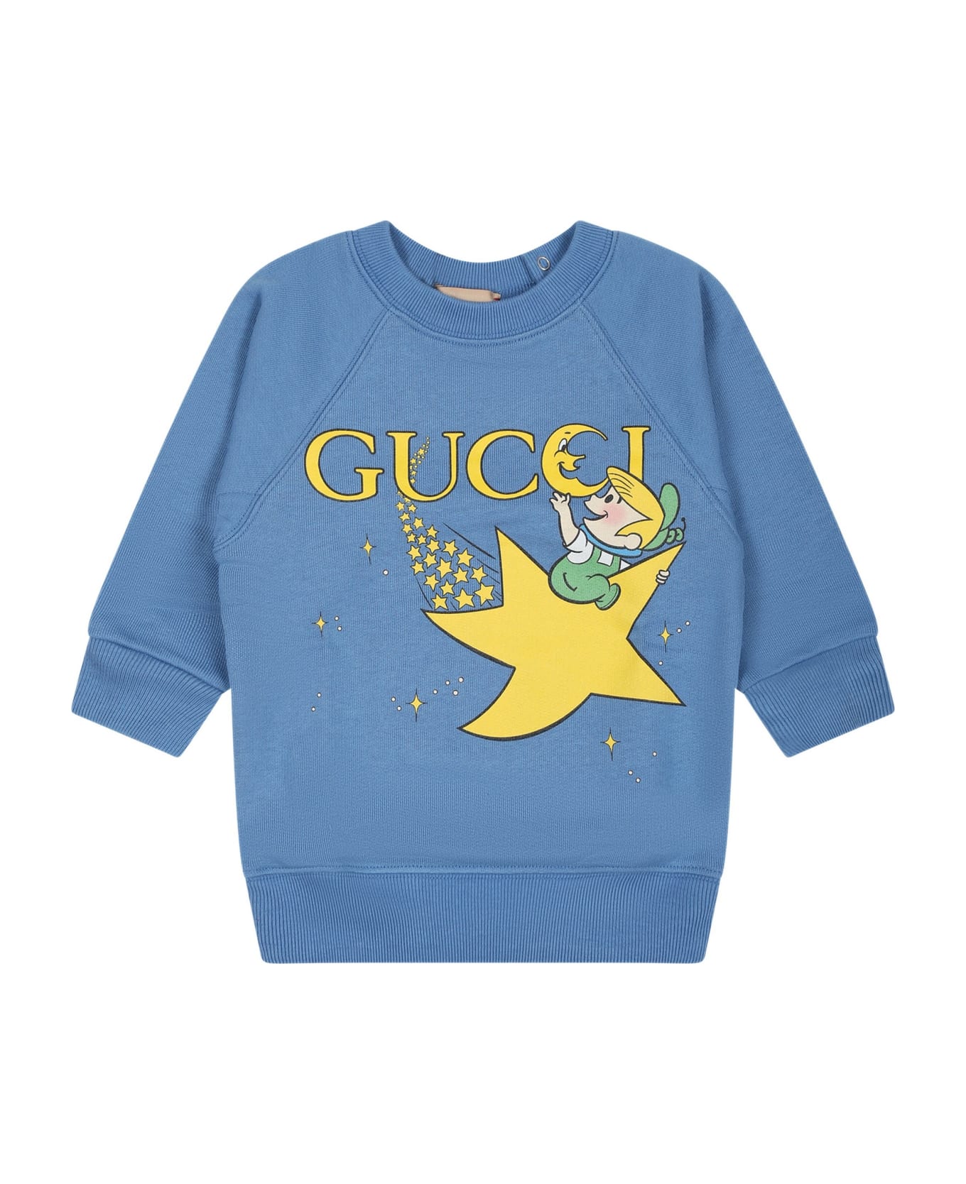 Gucci Light Blue Sweatshirt For Baby Kids With Print And Logo - Light Blue