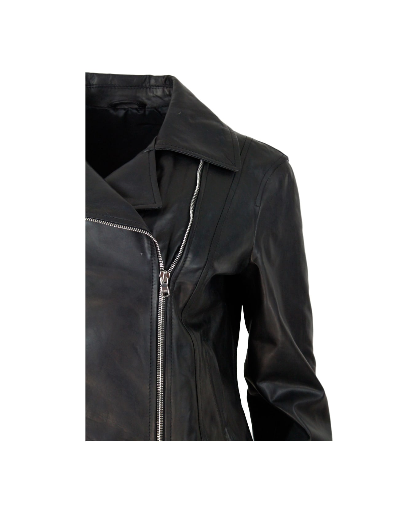 Barba Napoli Studded Jacket In Fine And Soft Nappa Leather With Zip Closure - Black レザージャケット