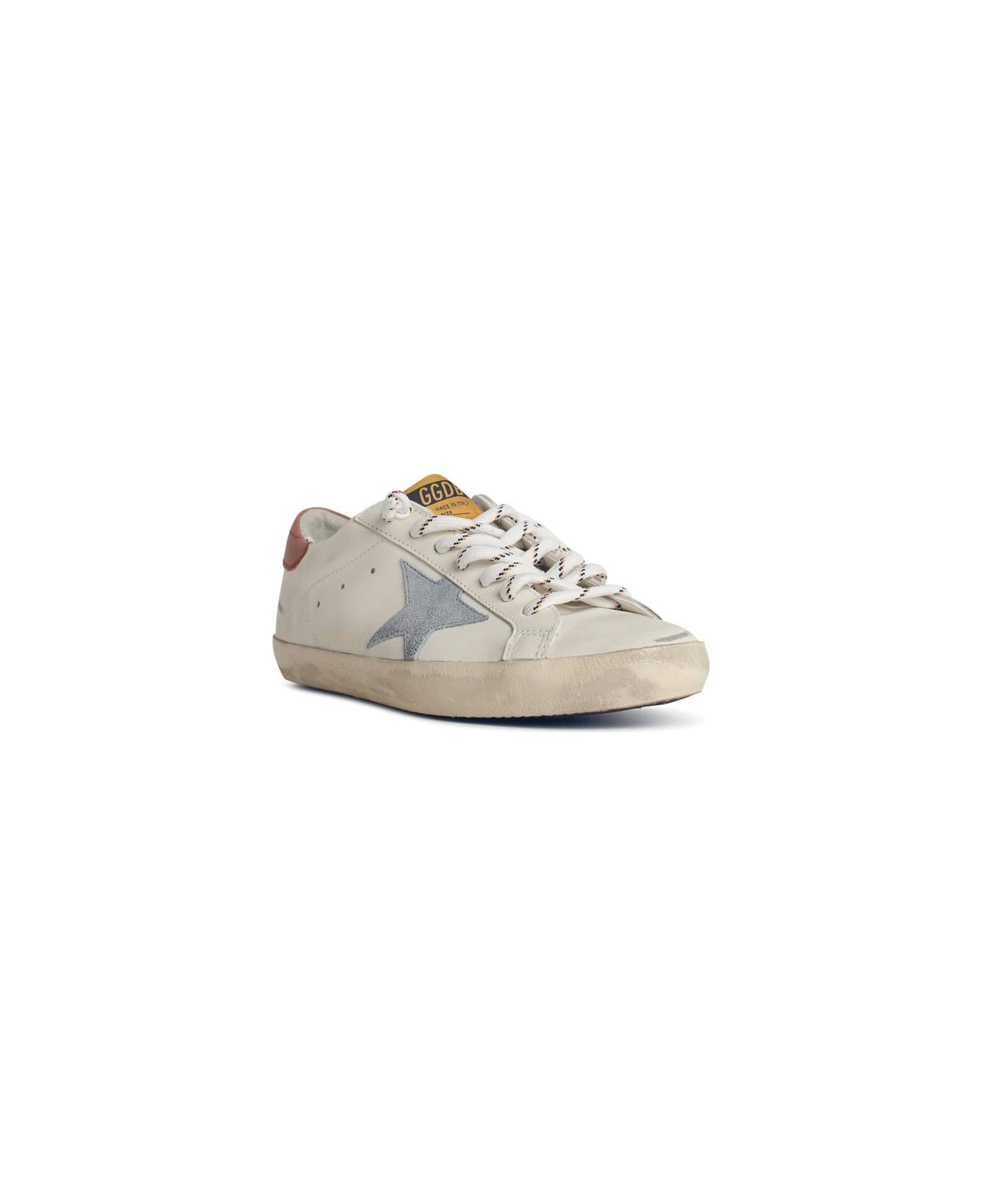 Golden Goose Super-star' White Leather Sneakers With Grey Suede Star And Brown Heel - White Grey Brown