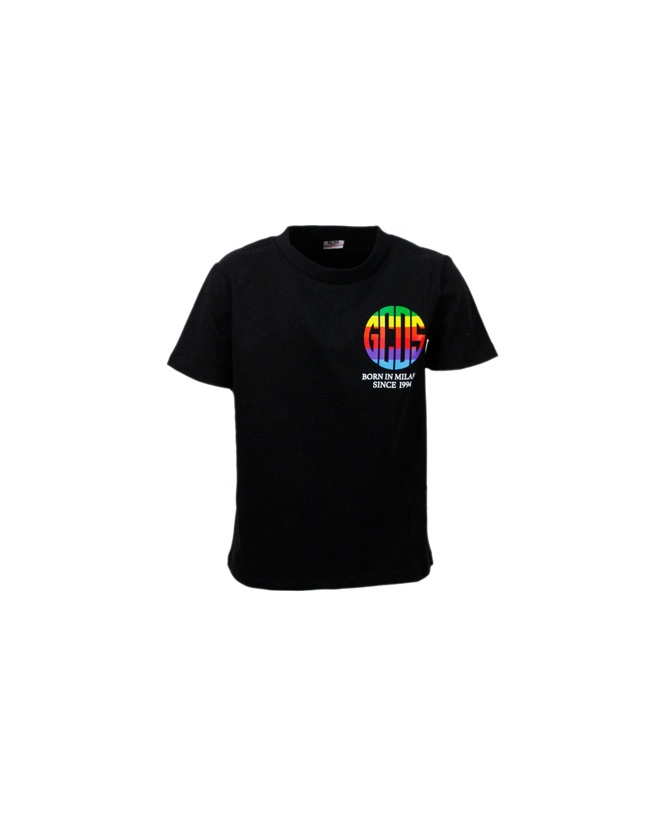 GCDS Short Sleeve Crewneck T-shirt With Logo And Writing - Black