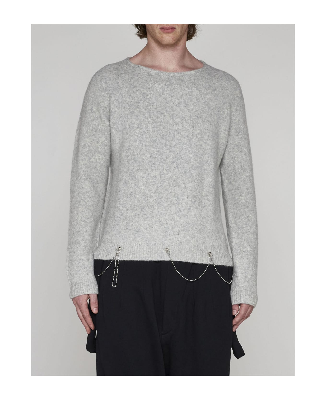 Random Identities Chain-detail Wool-blend Sweater - Light Grey