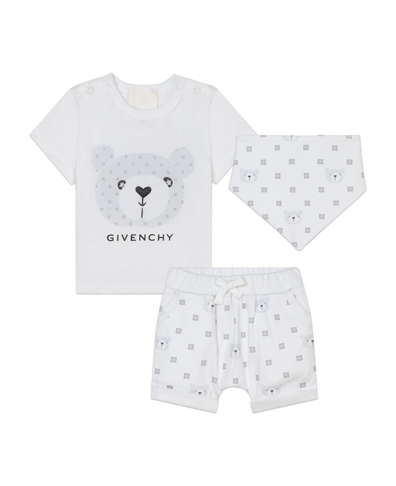 Givenchy Set With Printed Cotton T-shirt, Shorts And Bandana - White