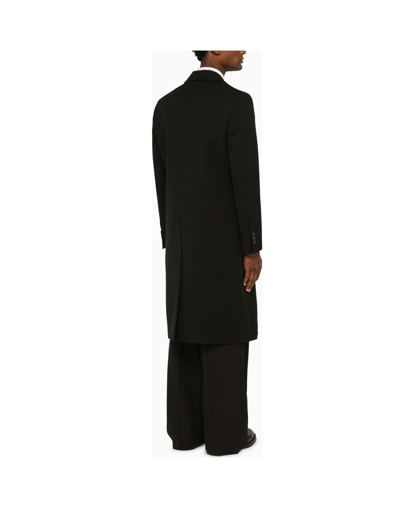 PT01 Black Double-breasted Coat In Virgin Wool - BLACK