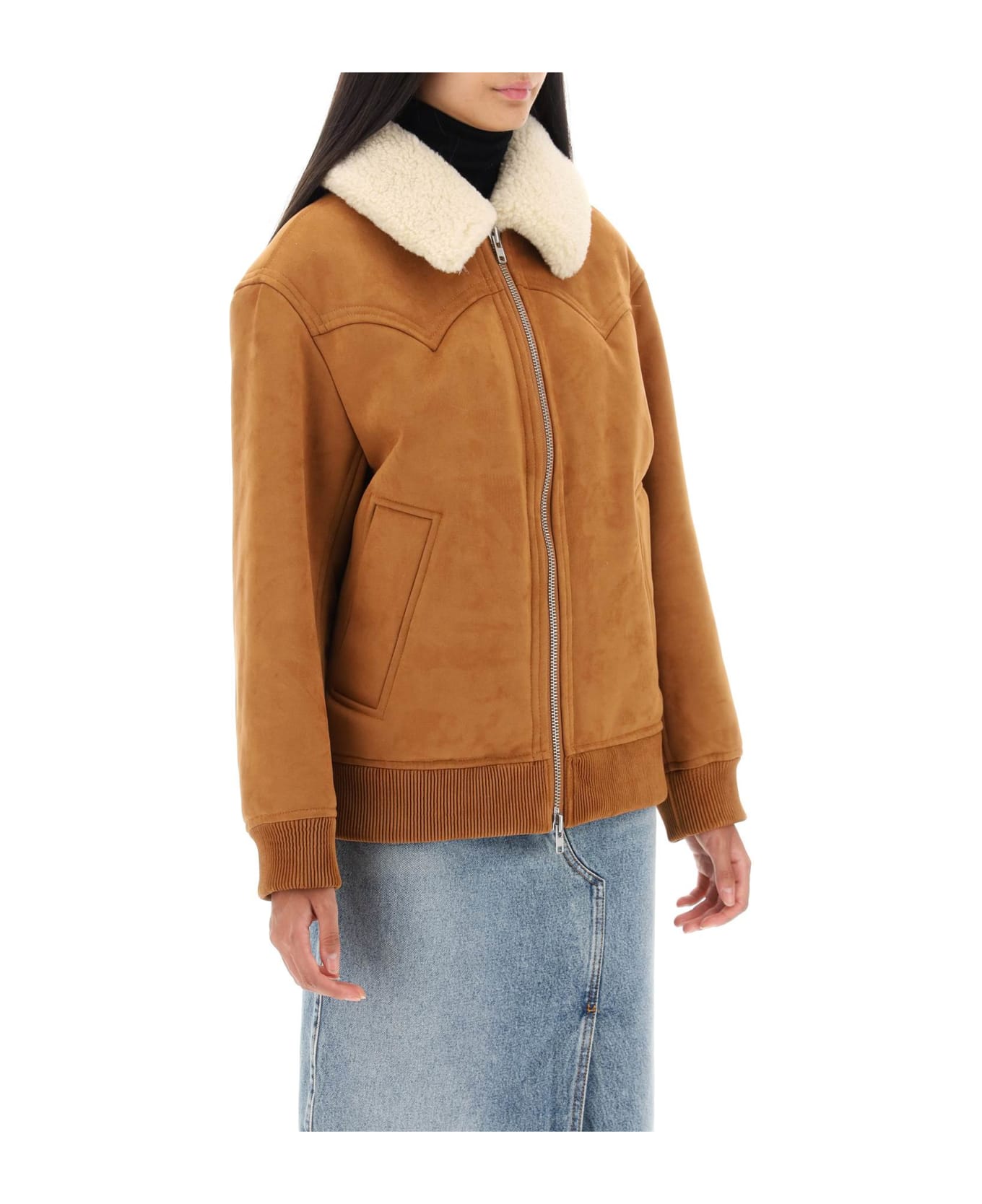 STAND STUDIO Lillee Eco-shearling Bomber Jacket - TAN NATURAL WHITE (Brown)