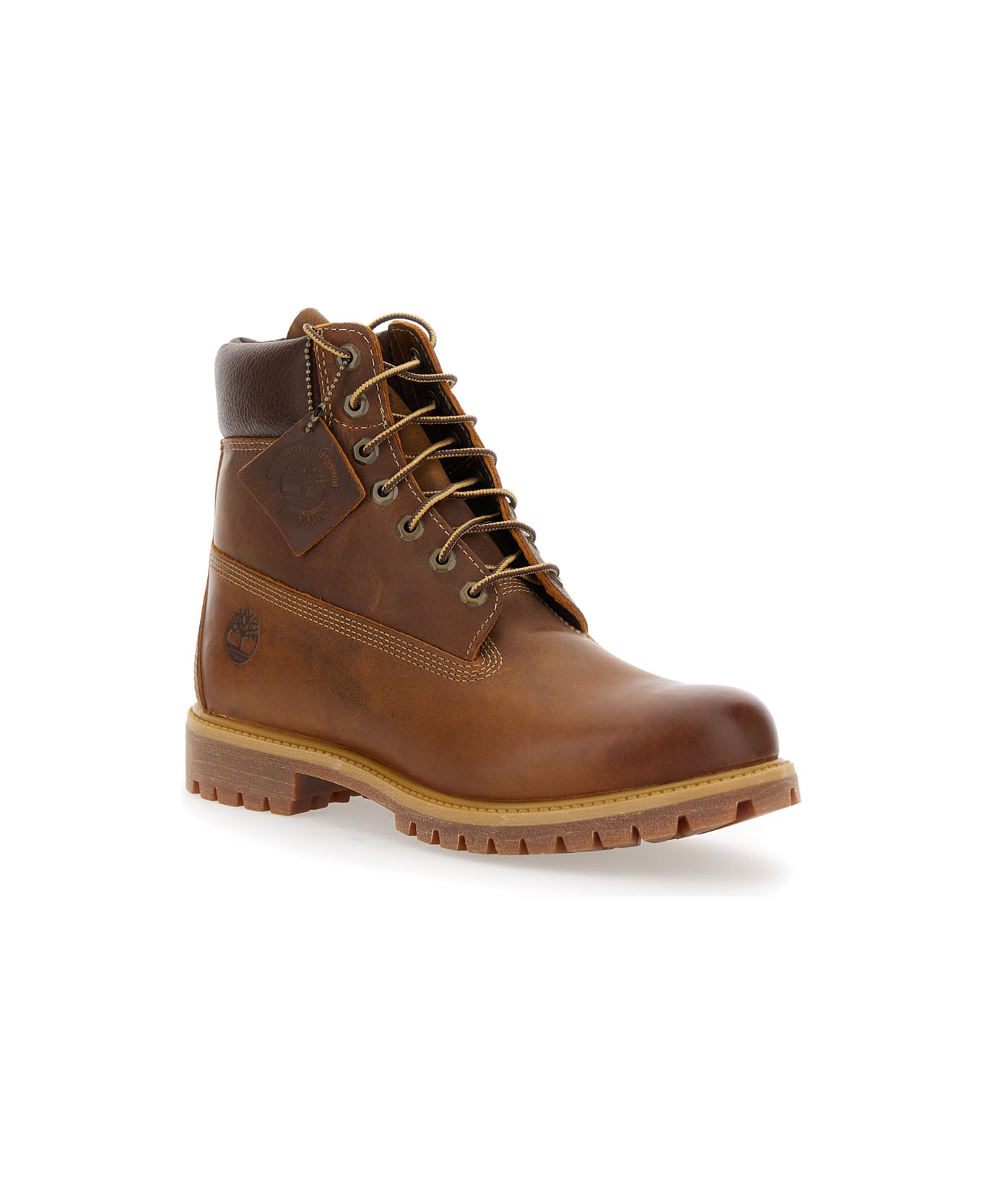 Timberland Brown Water-proof Boots With Logo In Leather Man - Marrone