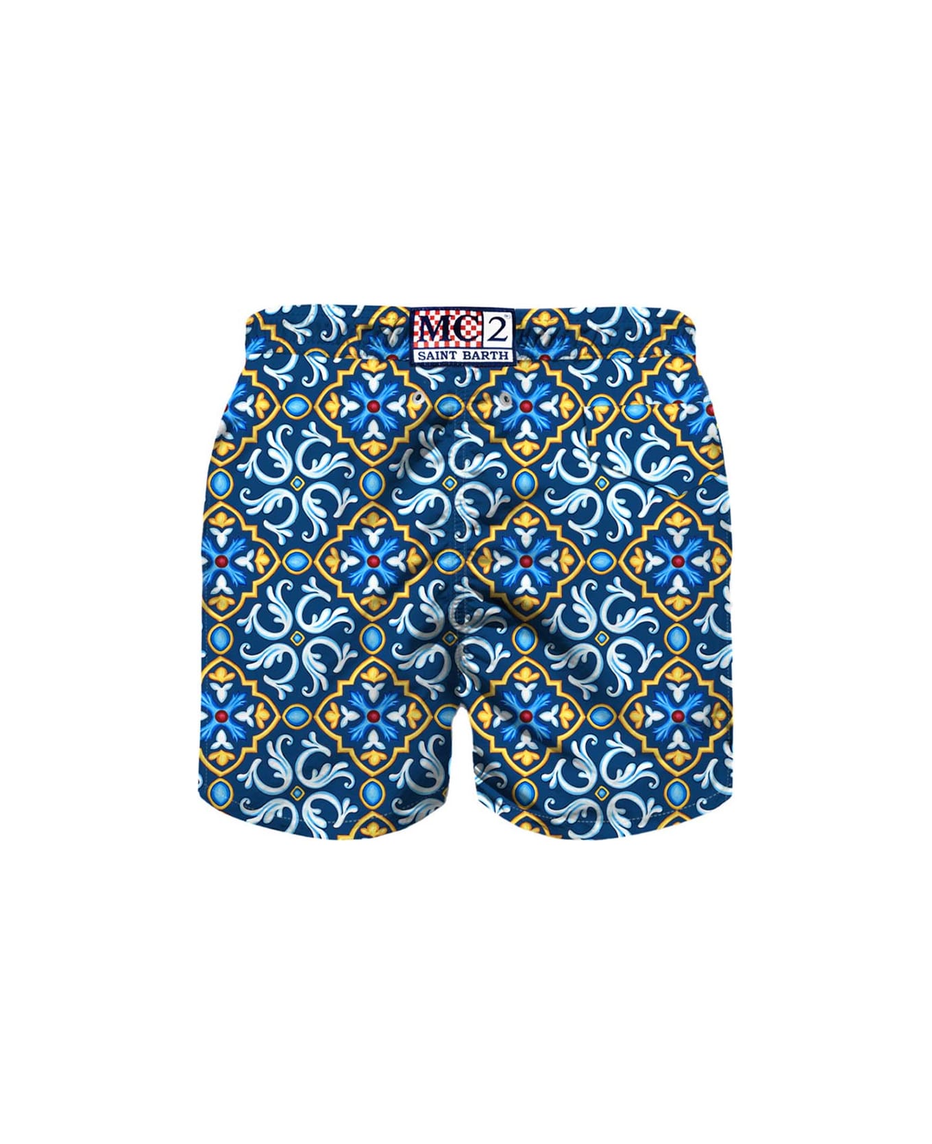 MC2 Saint Barth Man Light Fabric Swim Shorts With Majolica Print - BLUE