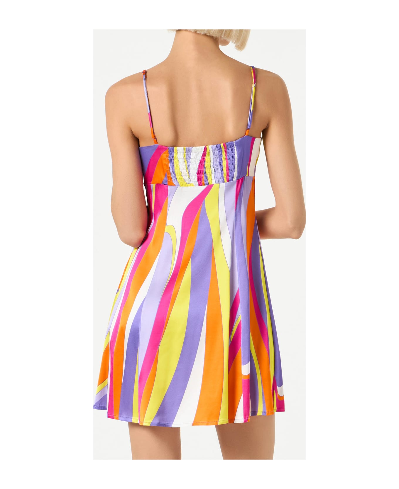 MC2 Saint Barth Woman Short Slip Dress Creamy With Shape Wave Print - ORANGE
