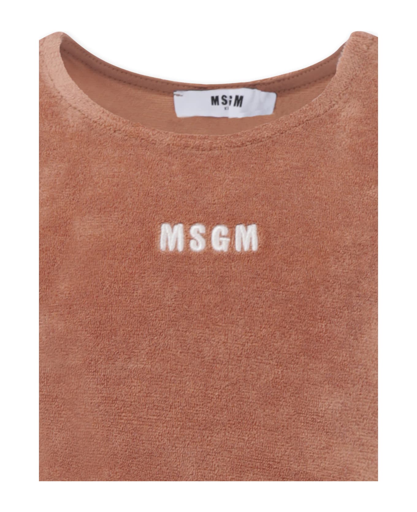 MSGM Brown Top For Girl With Logo - Brown