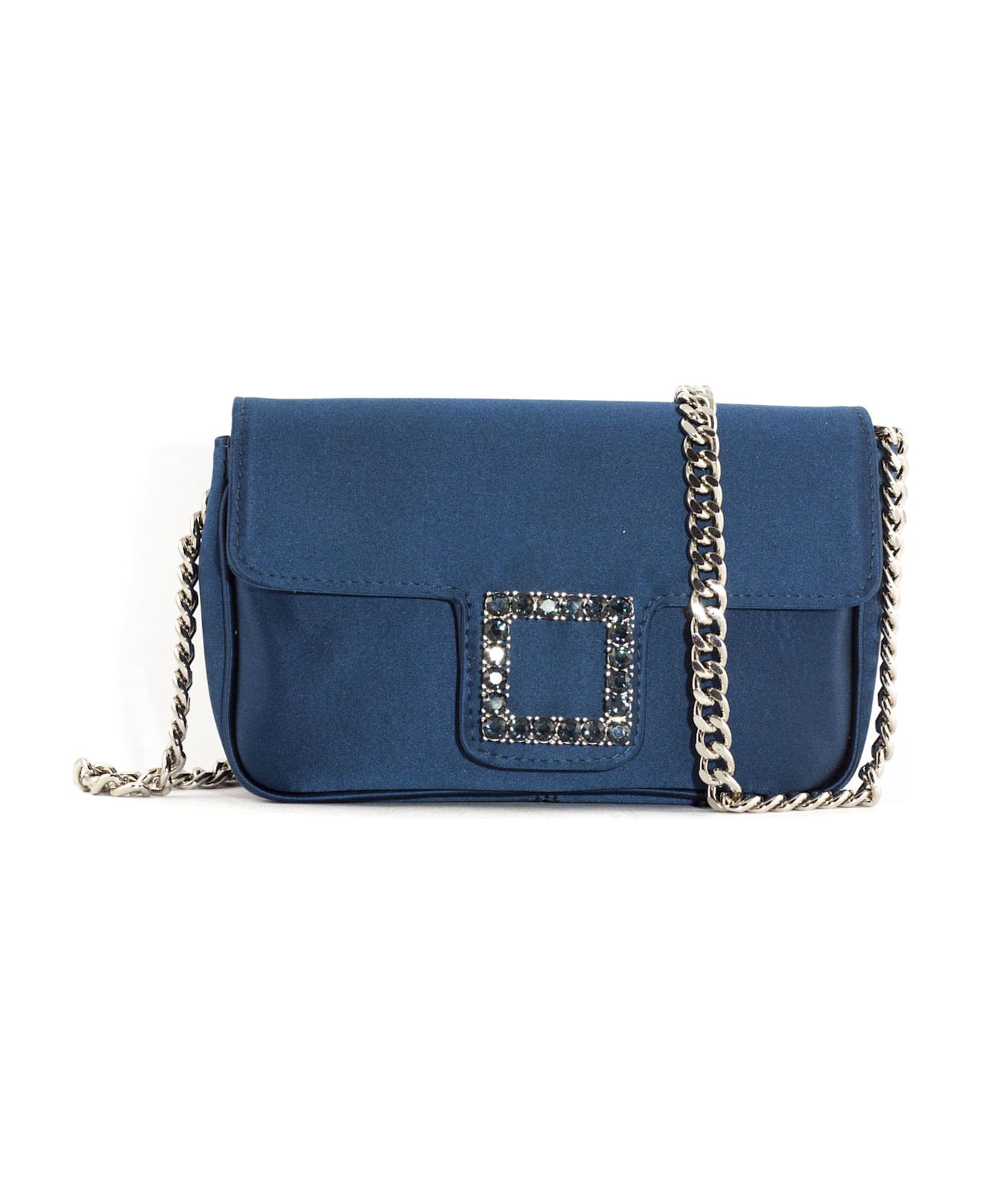 Roberto Festa Blue Navy Satin Lunette Shoulder Bag - Blue