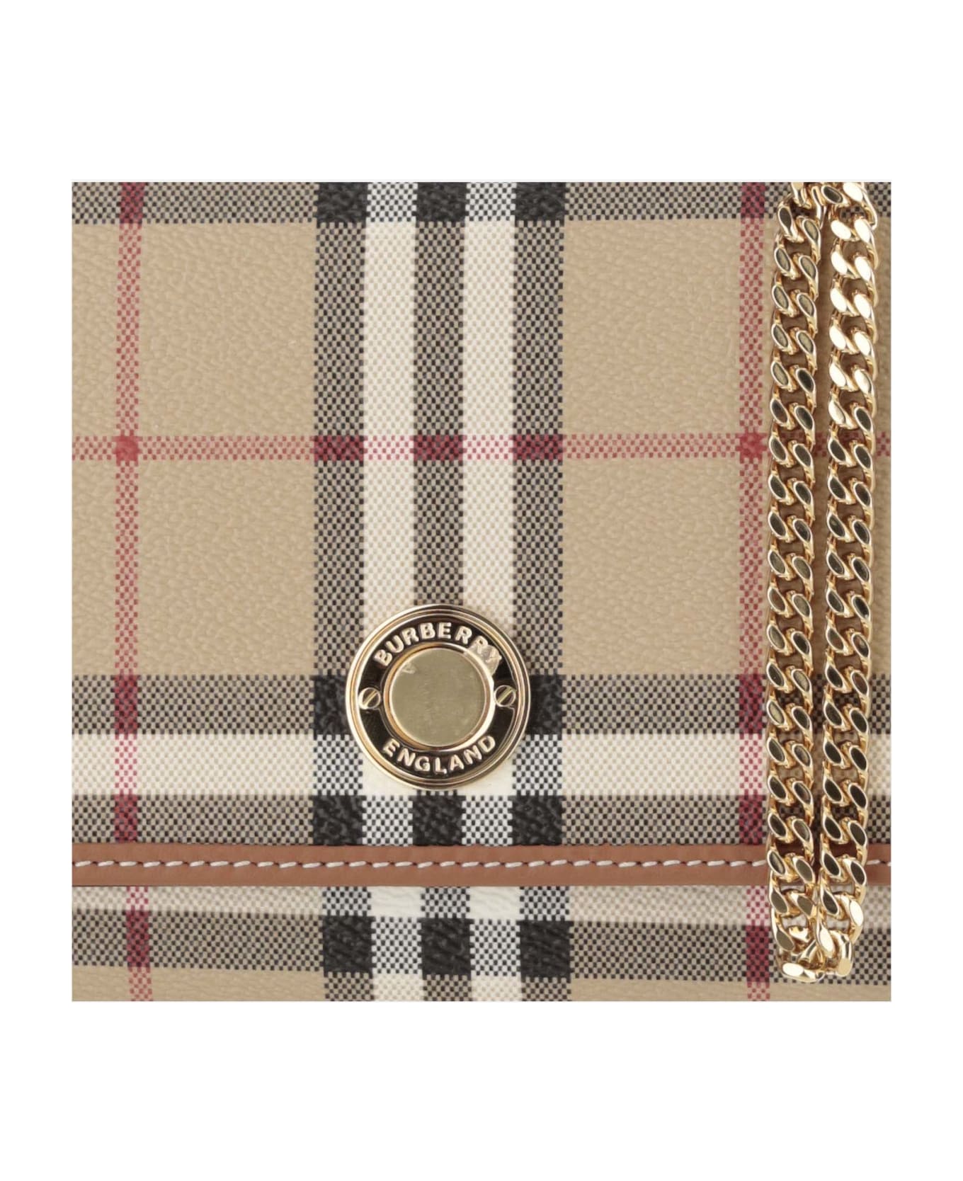 Burberry Check Wallet With Chain Strap - Red