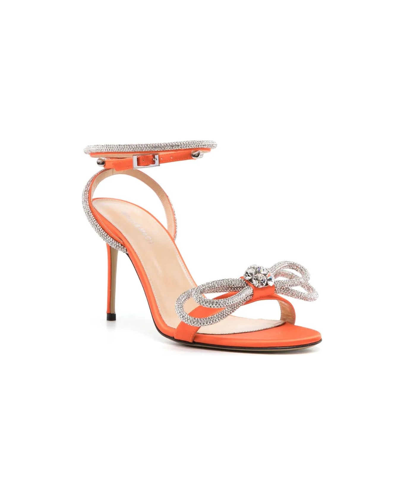Mach & Mach Double Bow 95 Mm Sandals In Orange Satin With Crystals - Orange