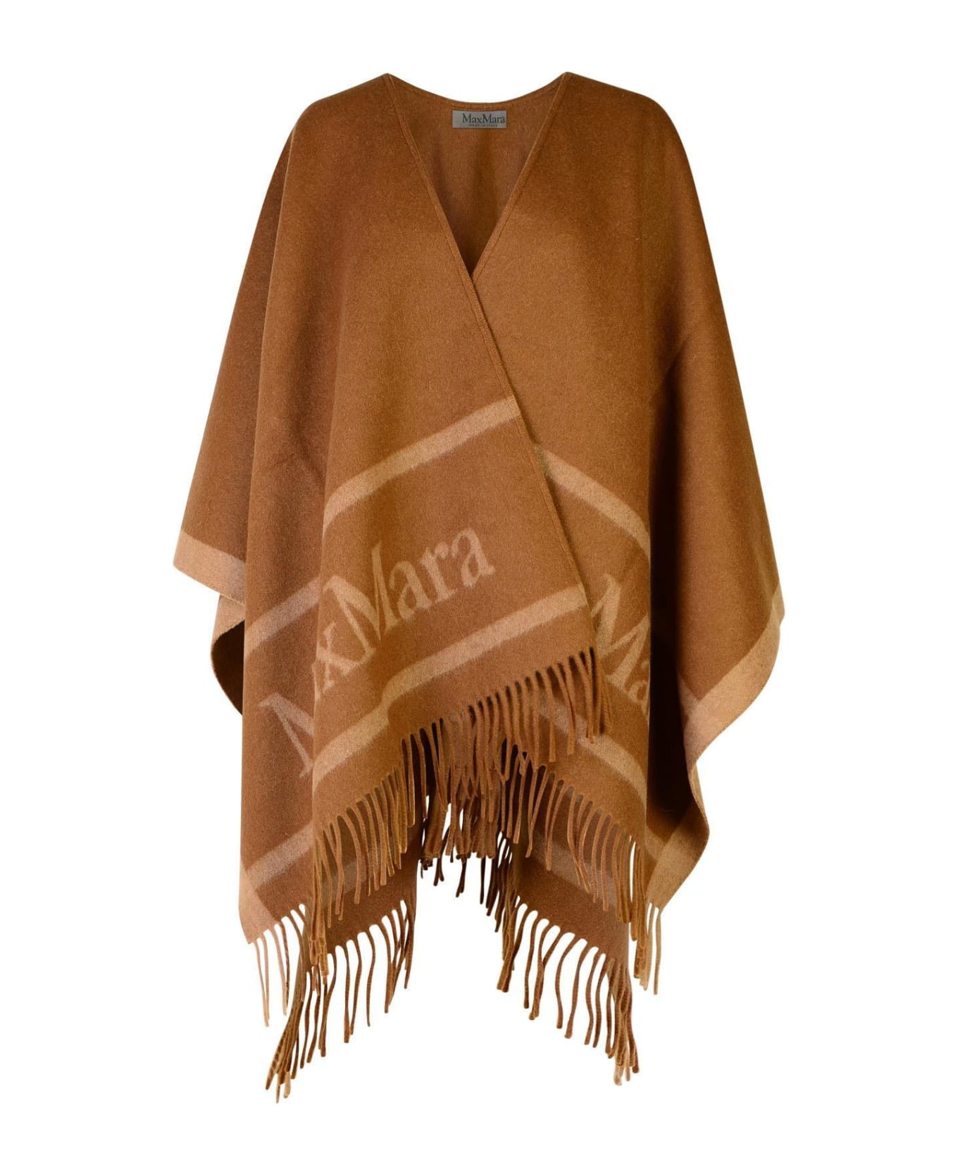 Max Mara Logo Detailed Fringed Cape - Brown コート