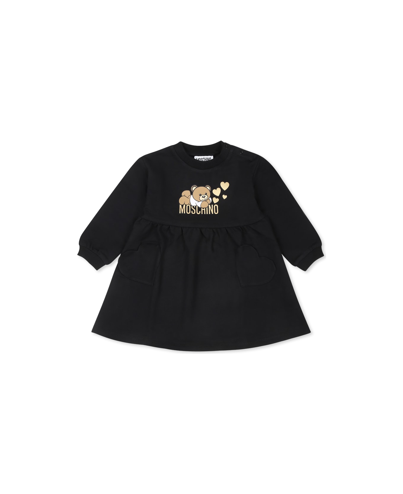 Moschino Black Dress For Baby Girl With Teddy Bear And Heart - Black