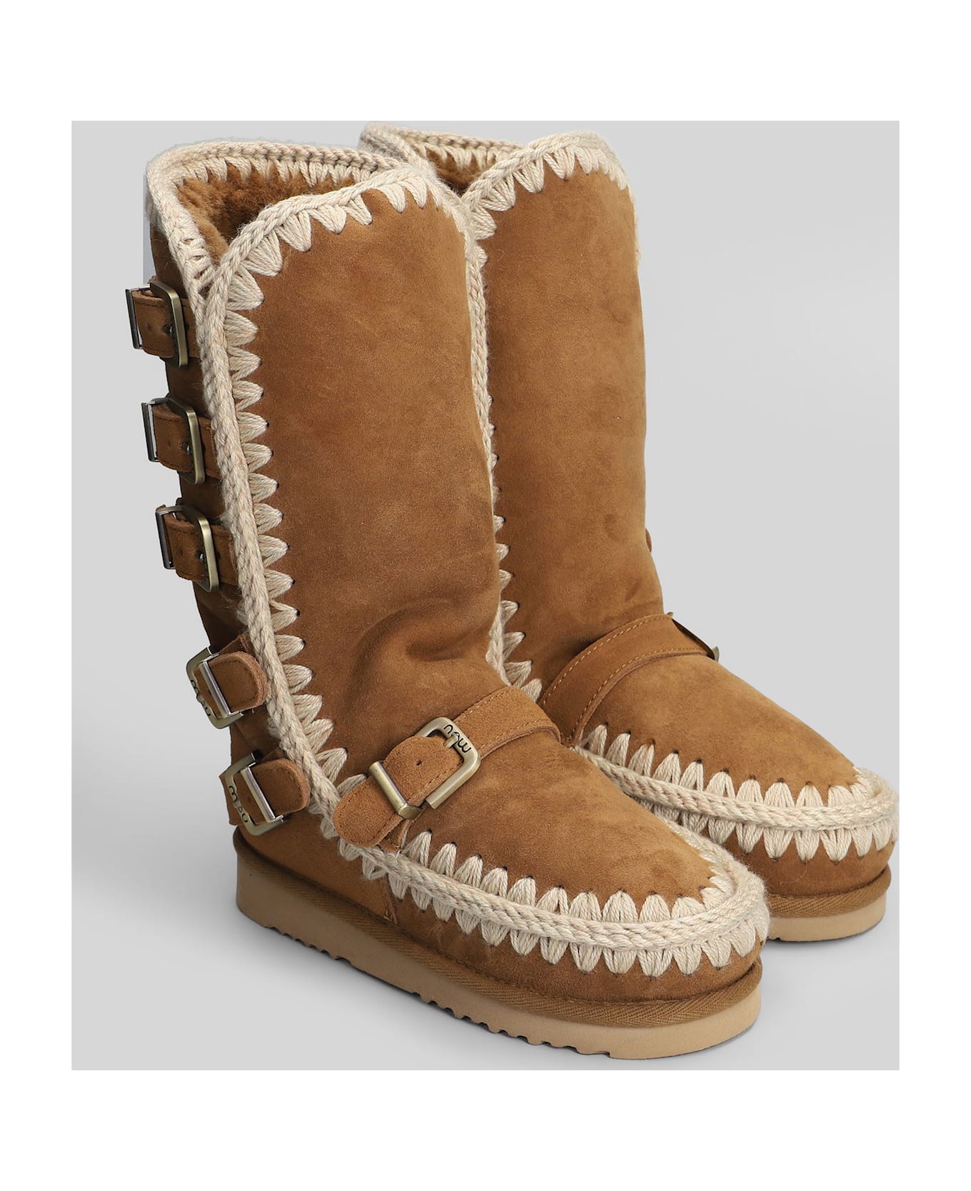 Mou Eskimo 40 Low Heels Boots In Brown Suede - brown