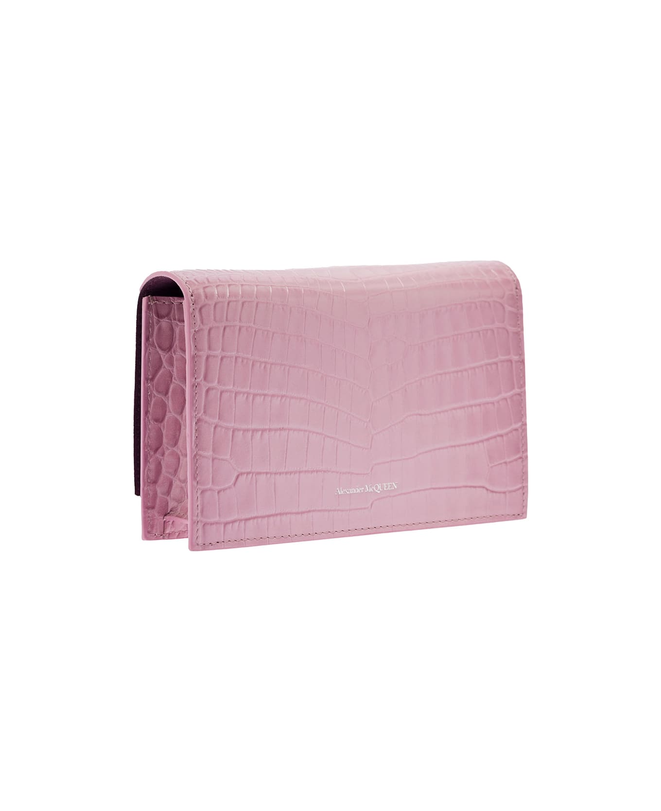 Alexander McQueen Pink Mini Bag With Crocodile Embossed Effect And Skull Detail In Leather Woman - Pink