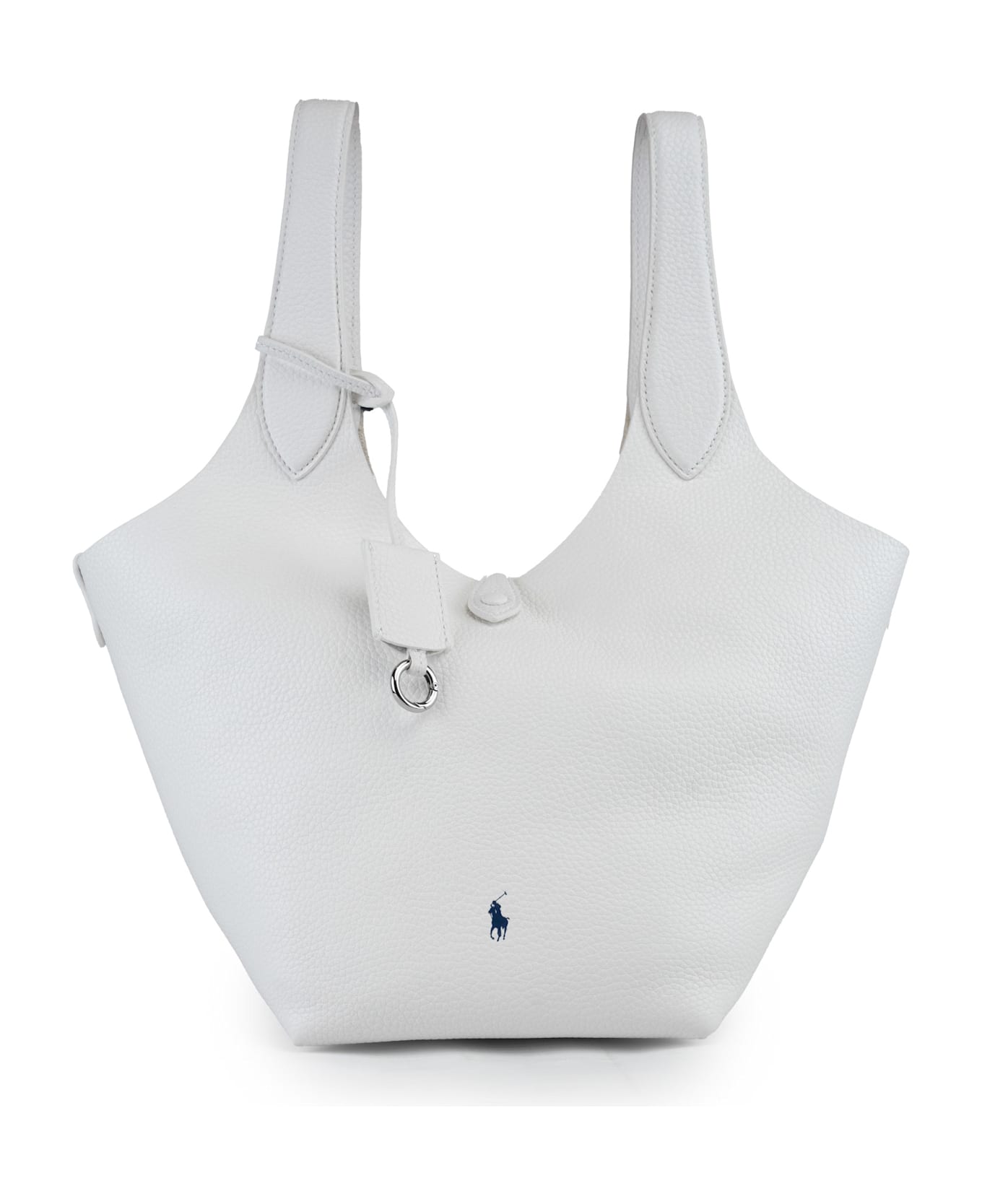 Polo Ralph Lauren Leather Tote Bag With Polo Pony Embroidery - White