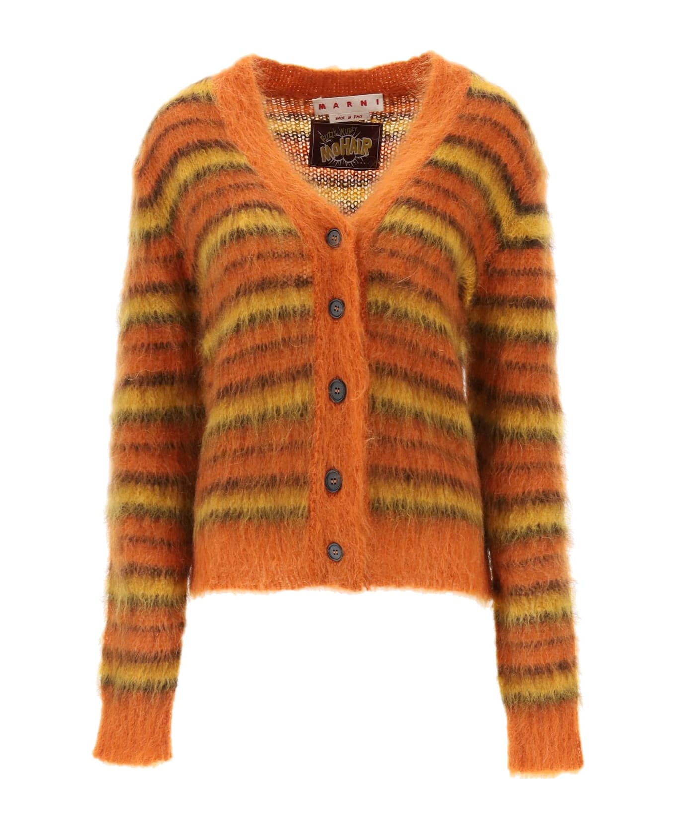 Marni Cardigan In Striped Brushed Mohair - Brick Red カーディガン