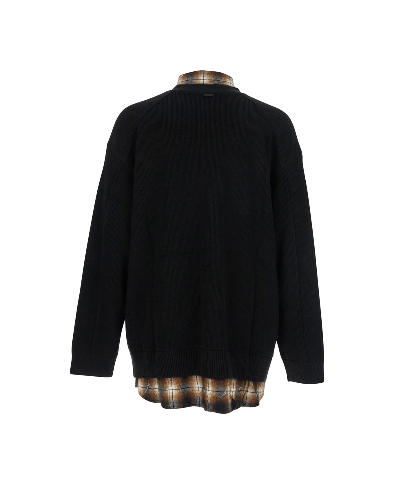 Juun.J Black Sweater With Layered Design And Classic Collar In Cotton And Wool Blend Man - Black